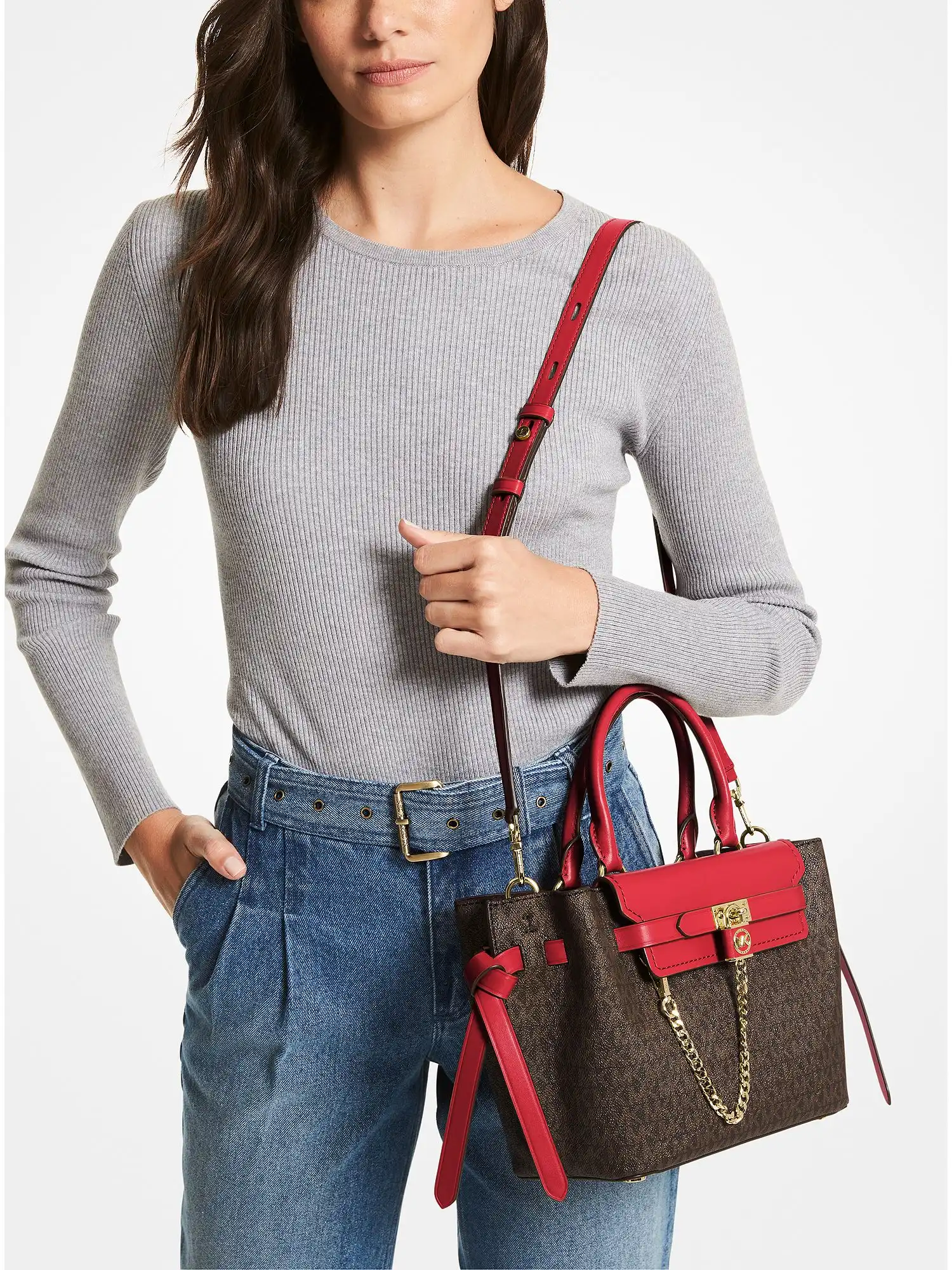 hamilton legacy small logo belted satchel crimson