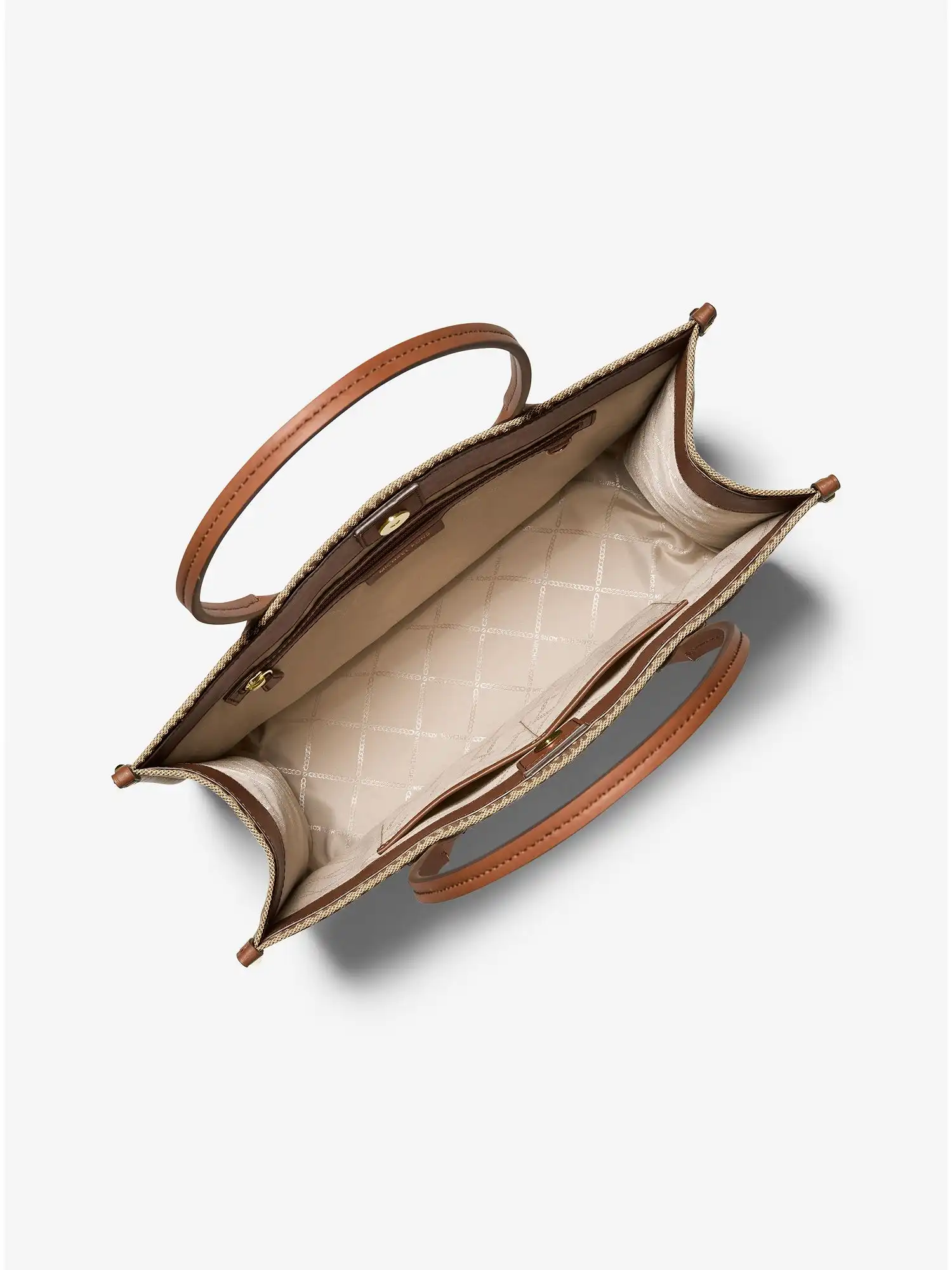 heidi large logo jacquard tote bag beige ebony brown