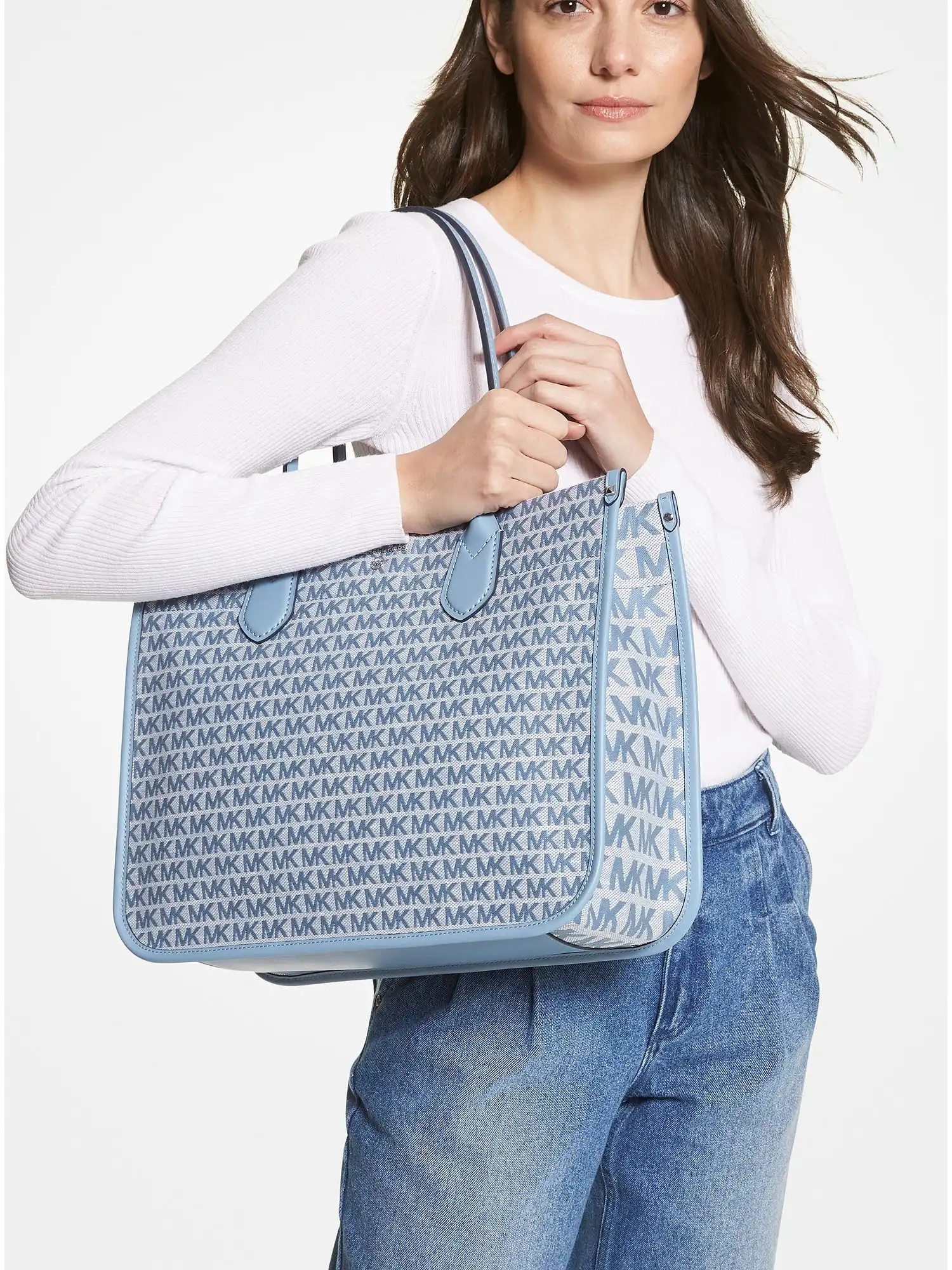 heidi large logo jacquard tote bag chambray