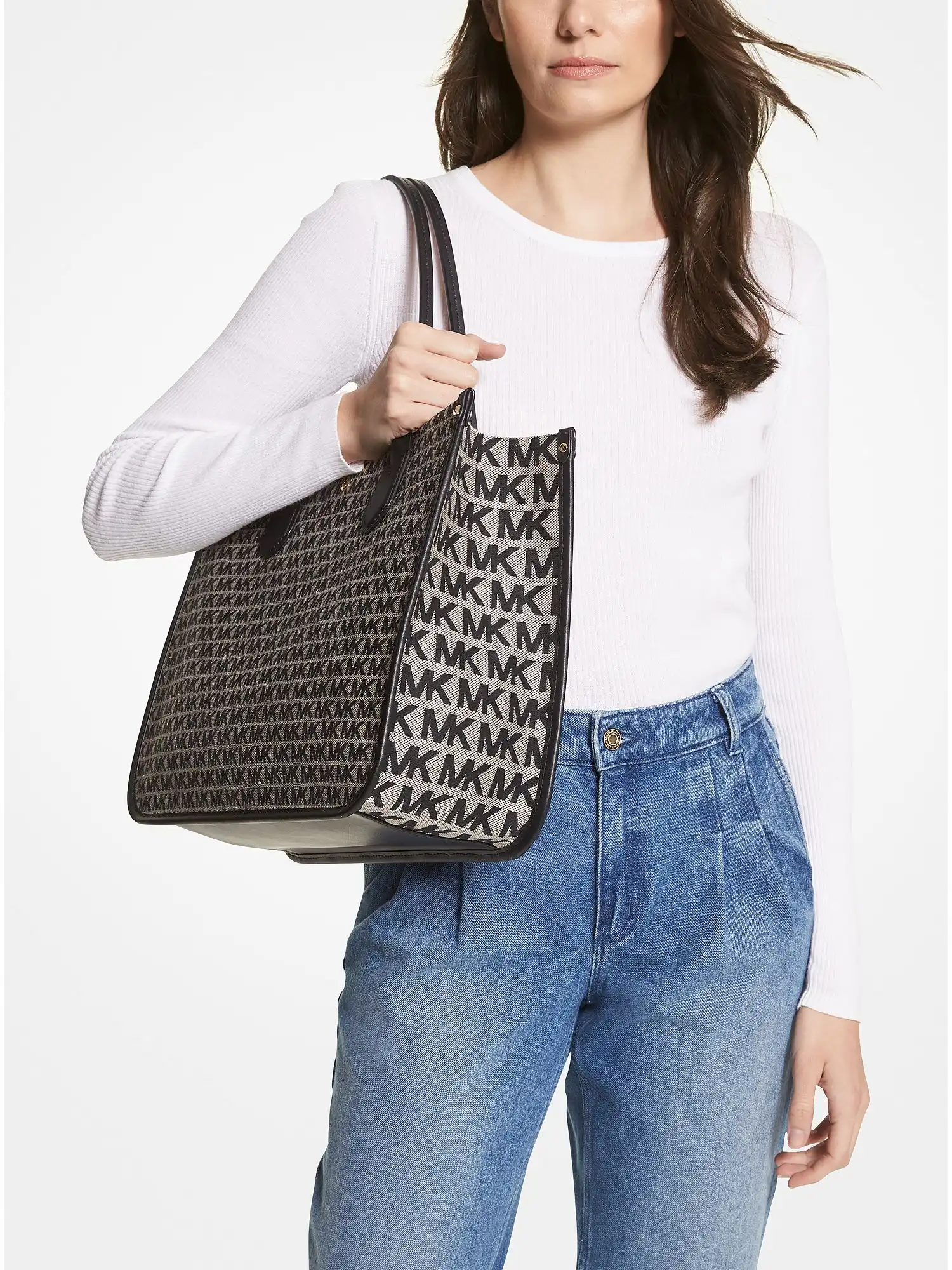 heidi large logo jacquard tote bag natural black