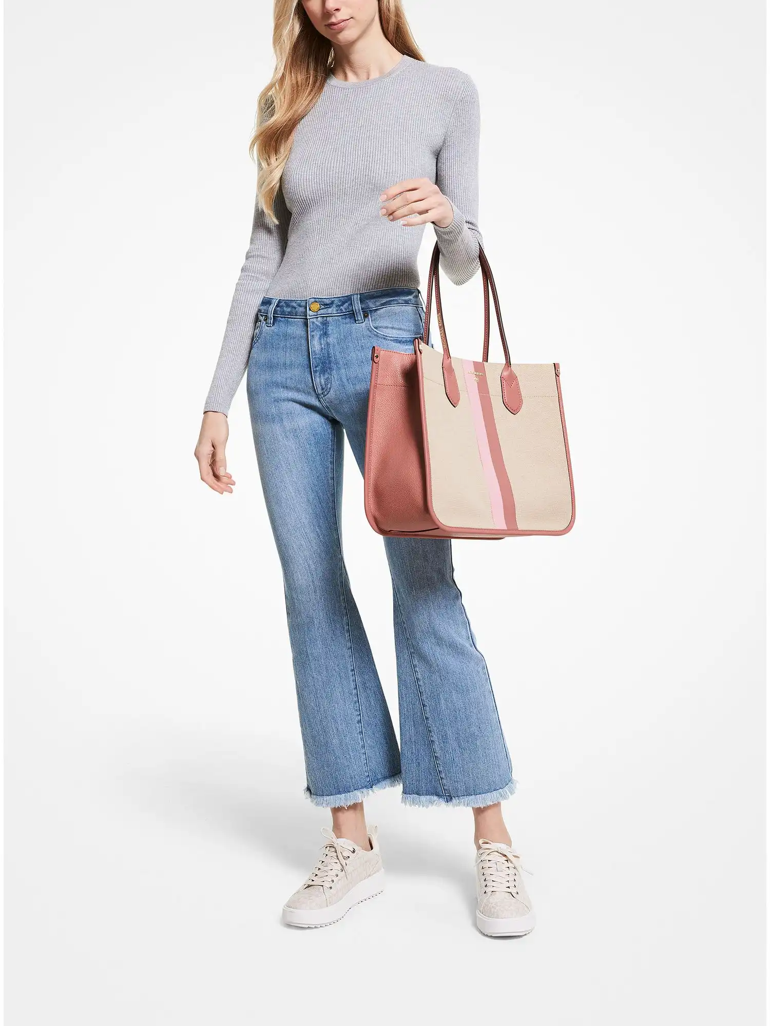 heidi large stripe canvas tote bag rose multi