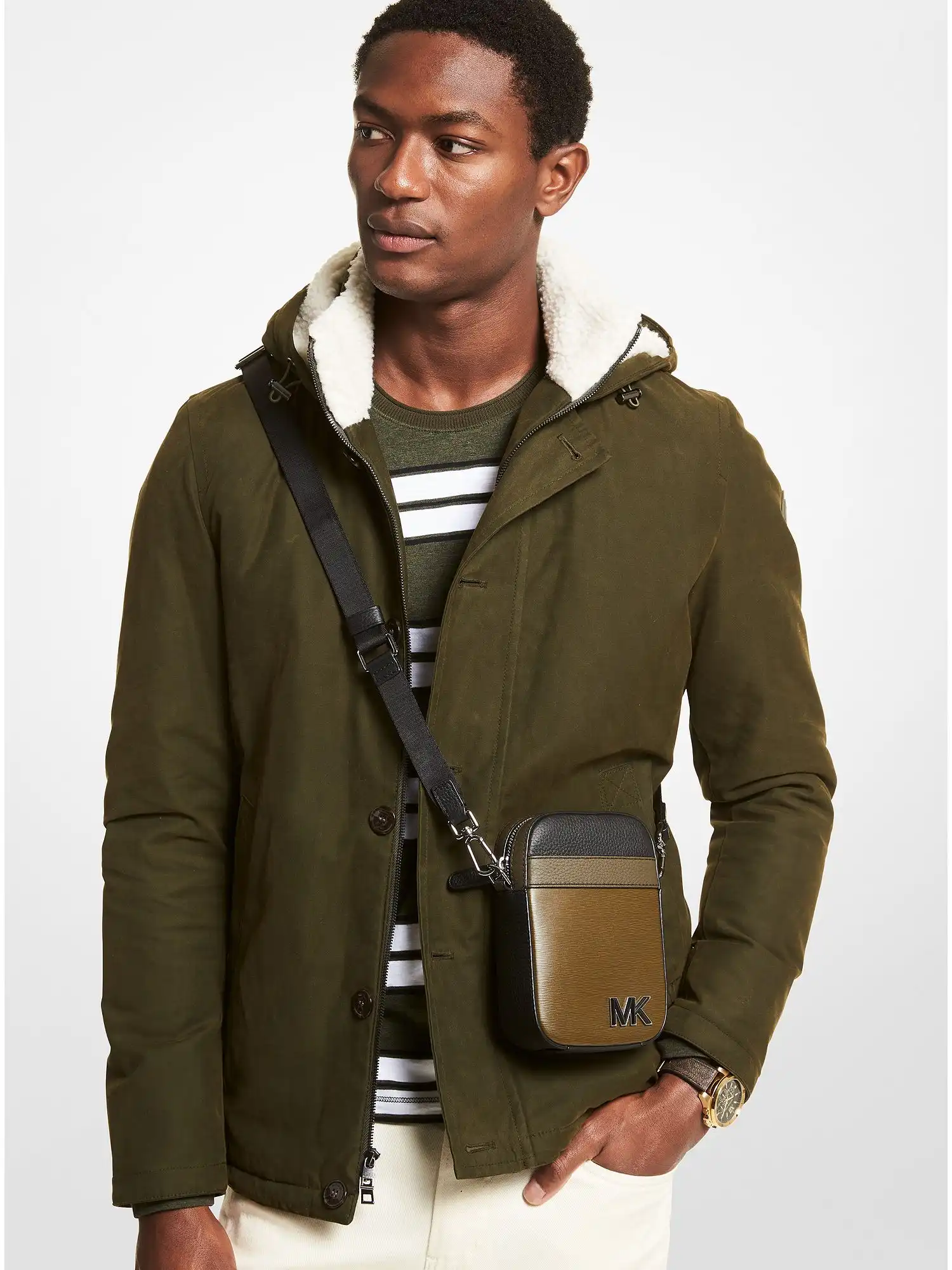 hudson color block leather smartphone crossbody bag olive