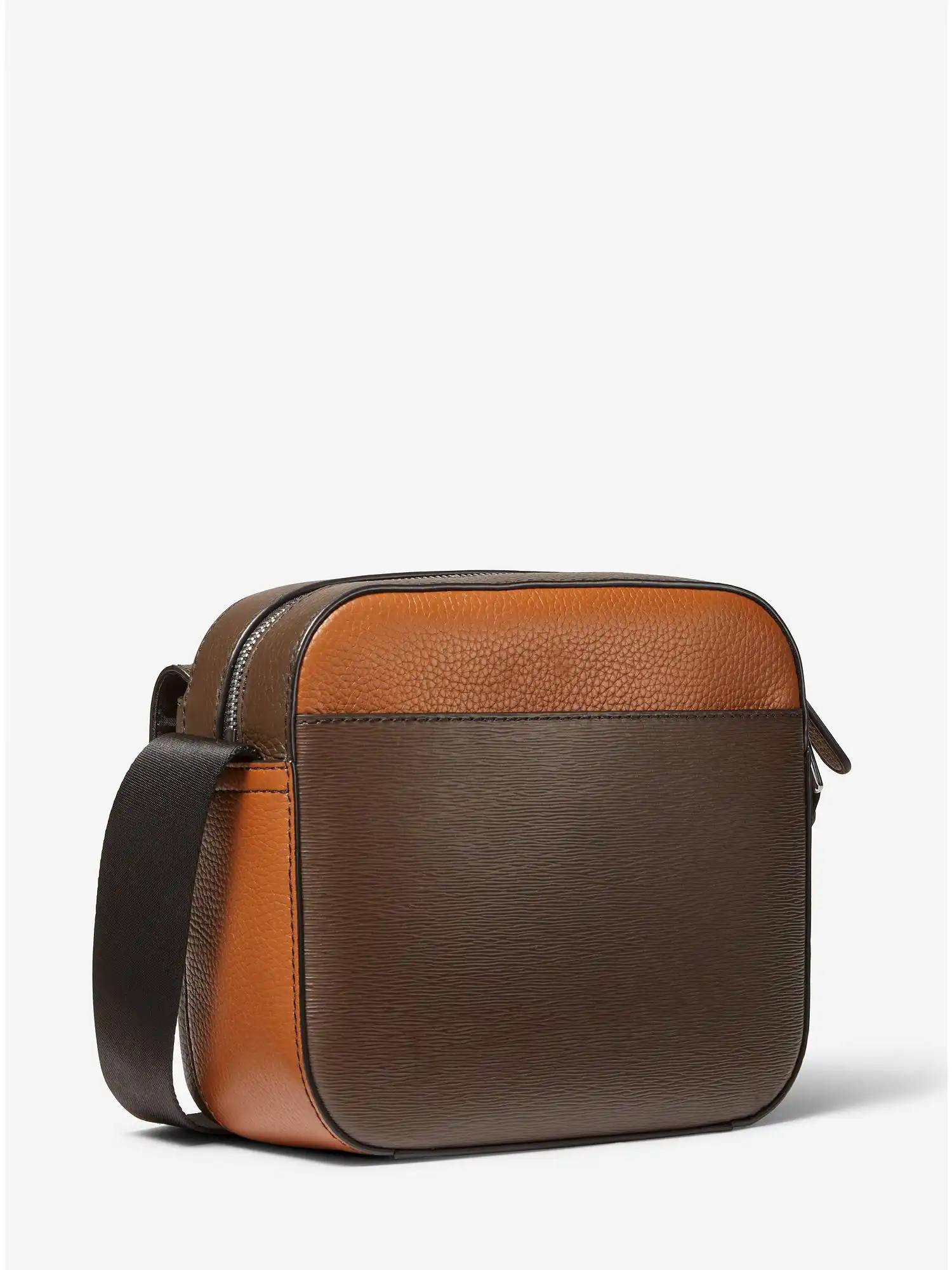 hudson color blocked leather messenger bag brown
