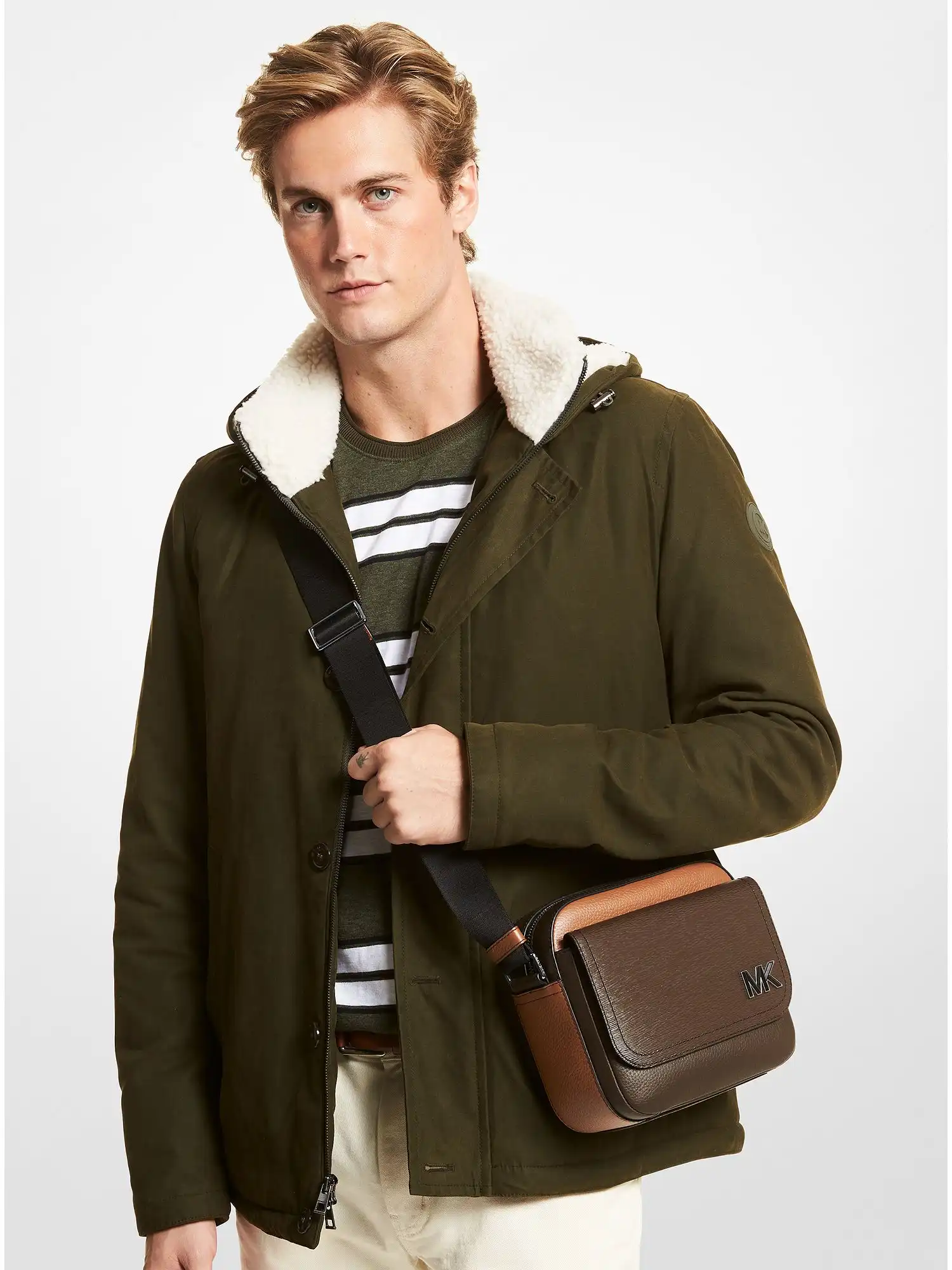 hudson color blocked leather messenger bag brown