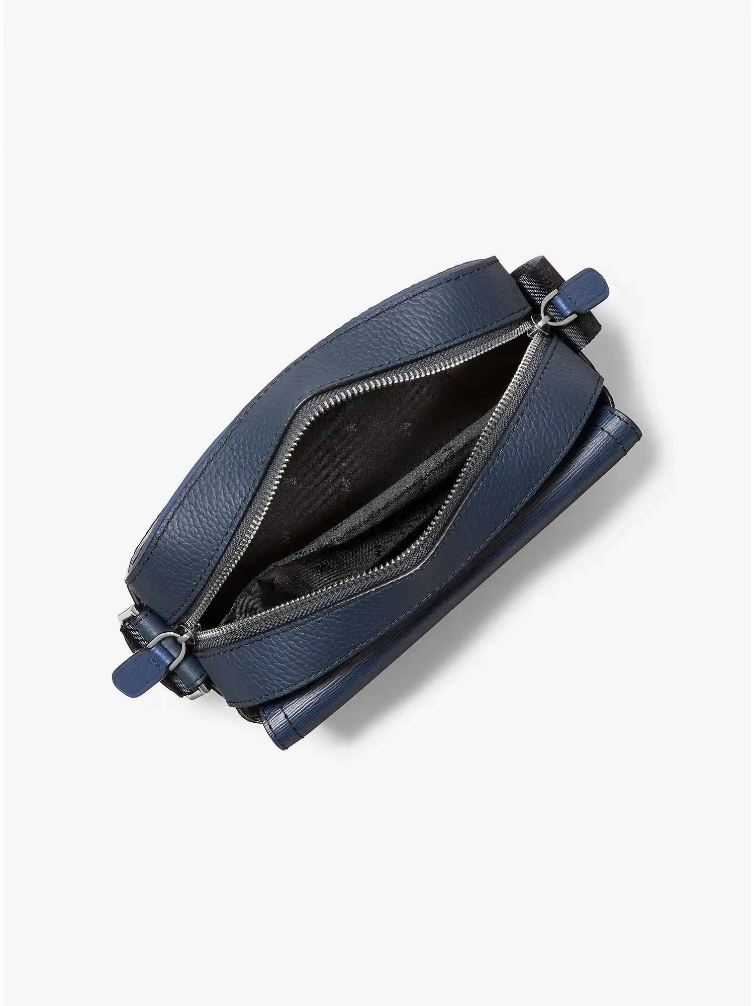 hudson color blocked leather messenger bag navy