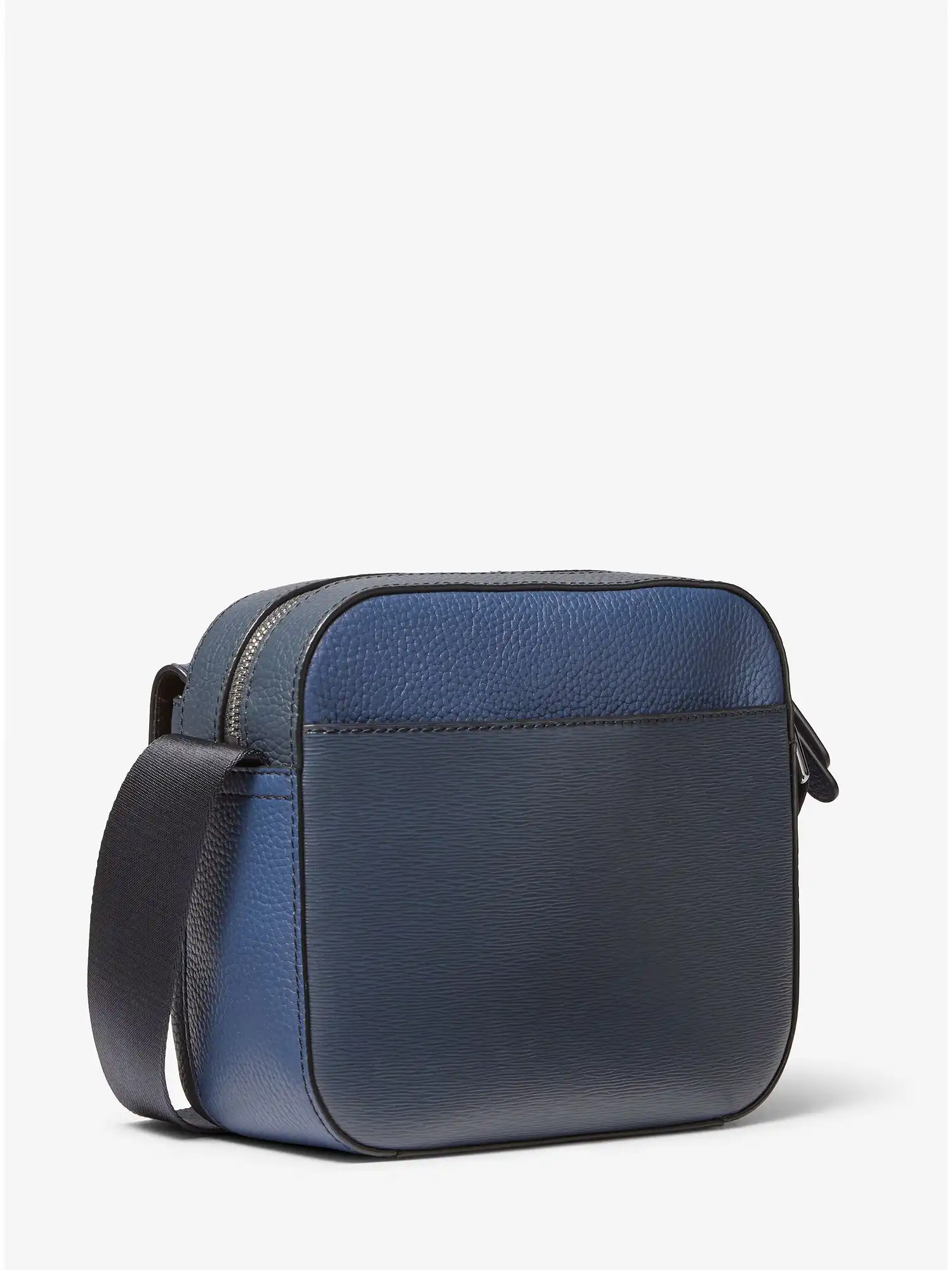 hudson color blocked leather messenger bag navy
