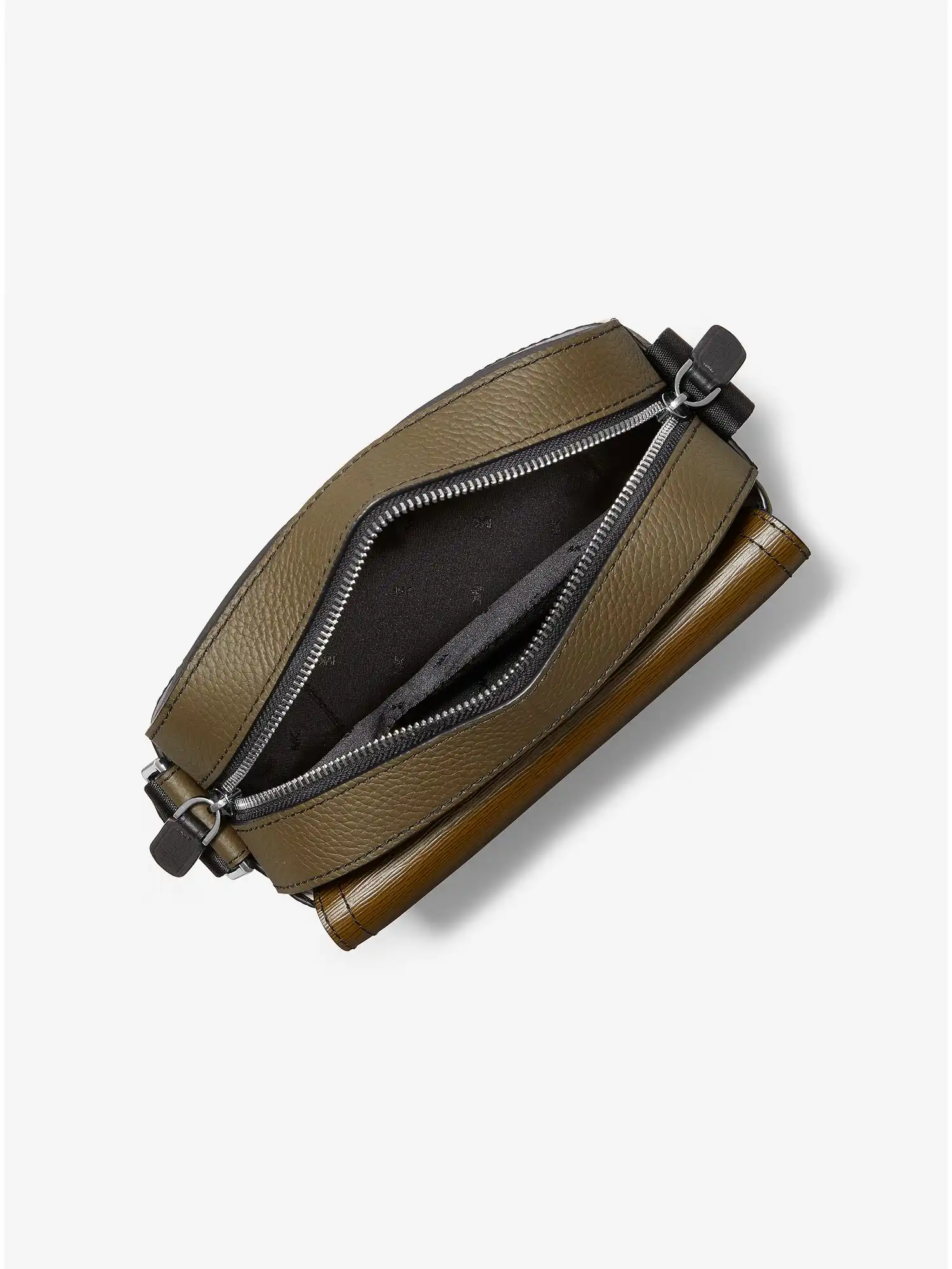 hudson color blocked leather messenger bag olive