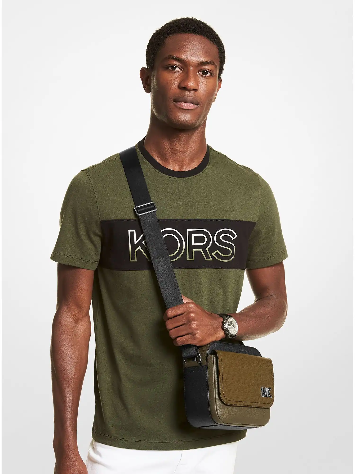 hudson color blocked leather messenger bag olive