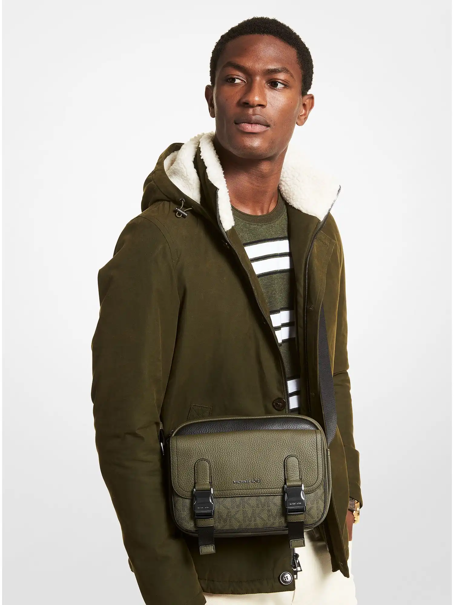 hudson large leather crossbody bag olive combo