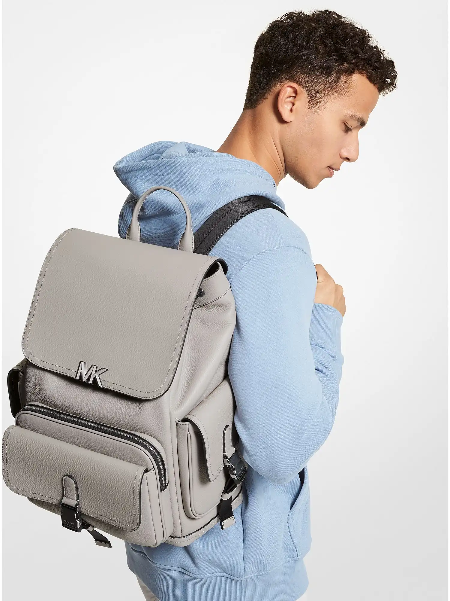 hudson leather backpack pearl grey