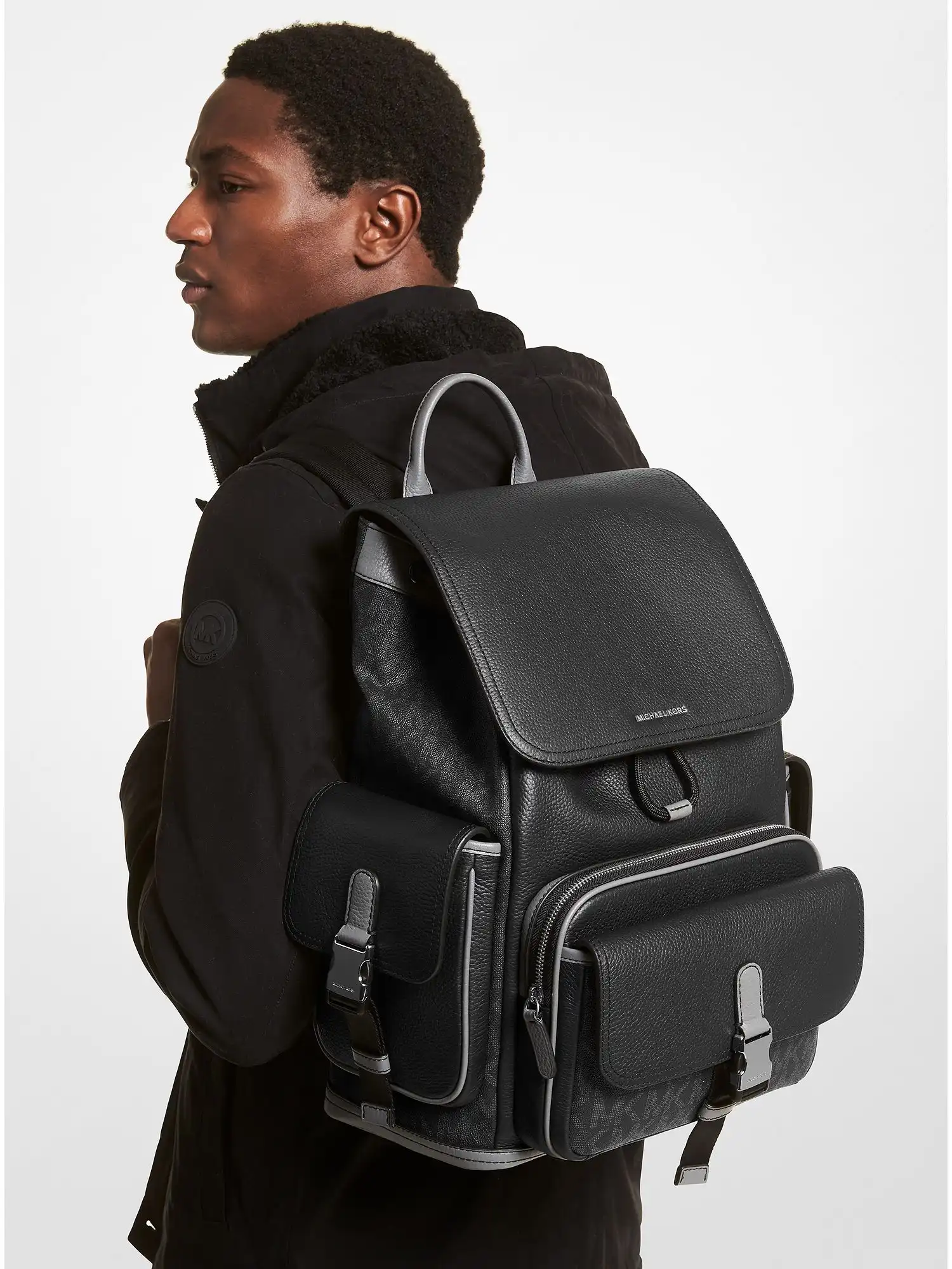 hudson logo and leather backpack black combo