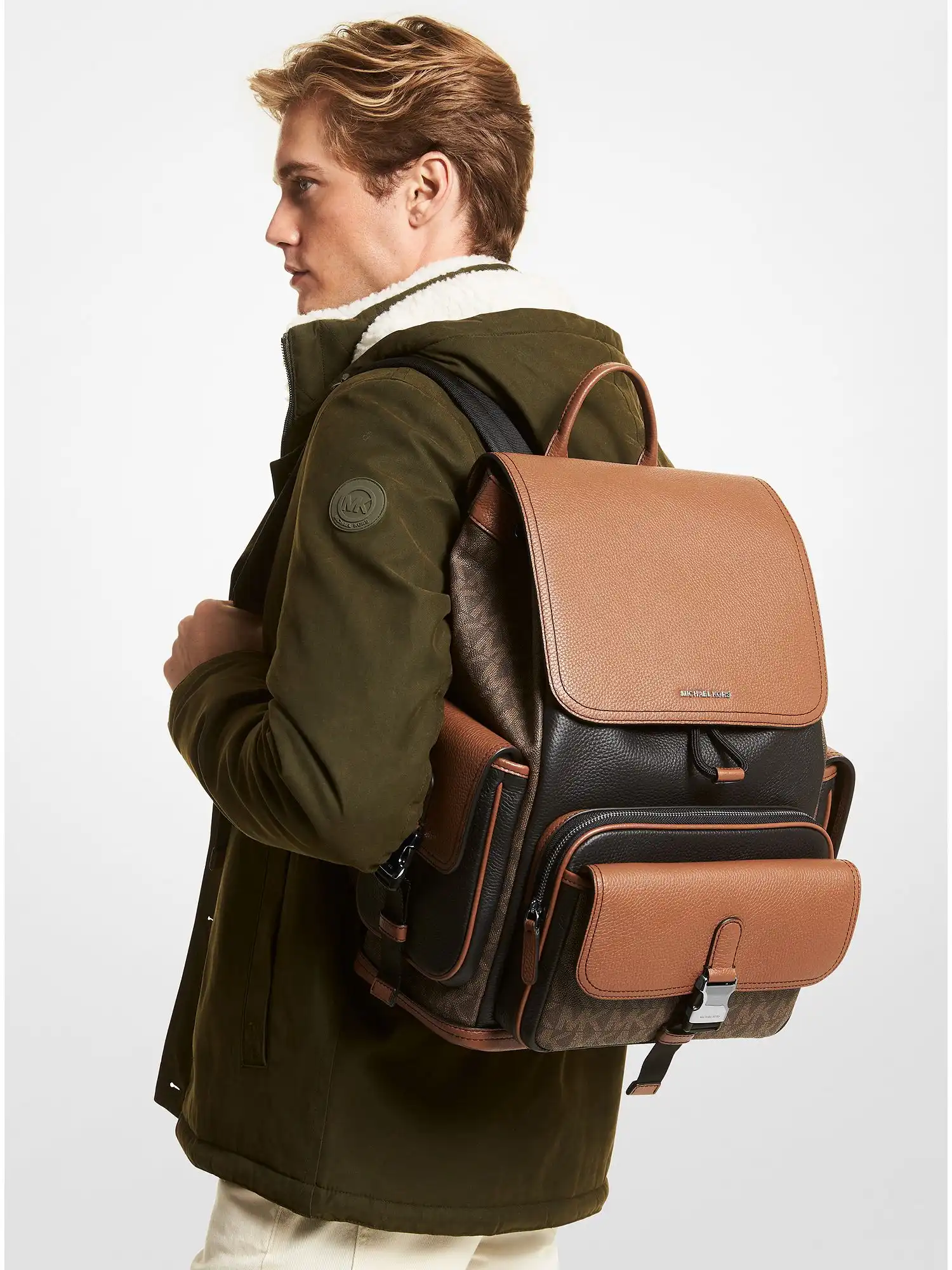 hudson logo and leather backpack brown multi