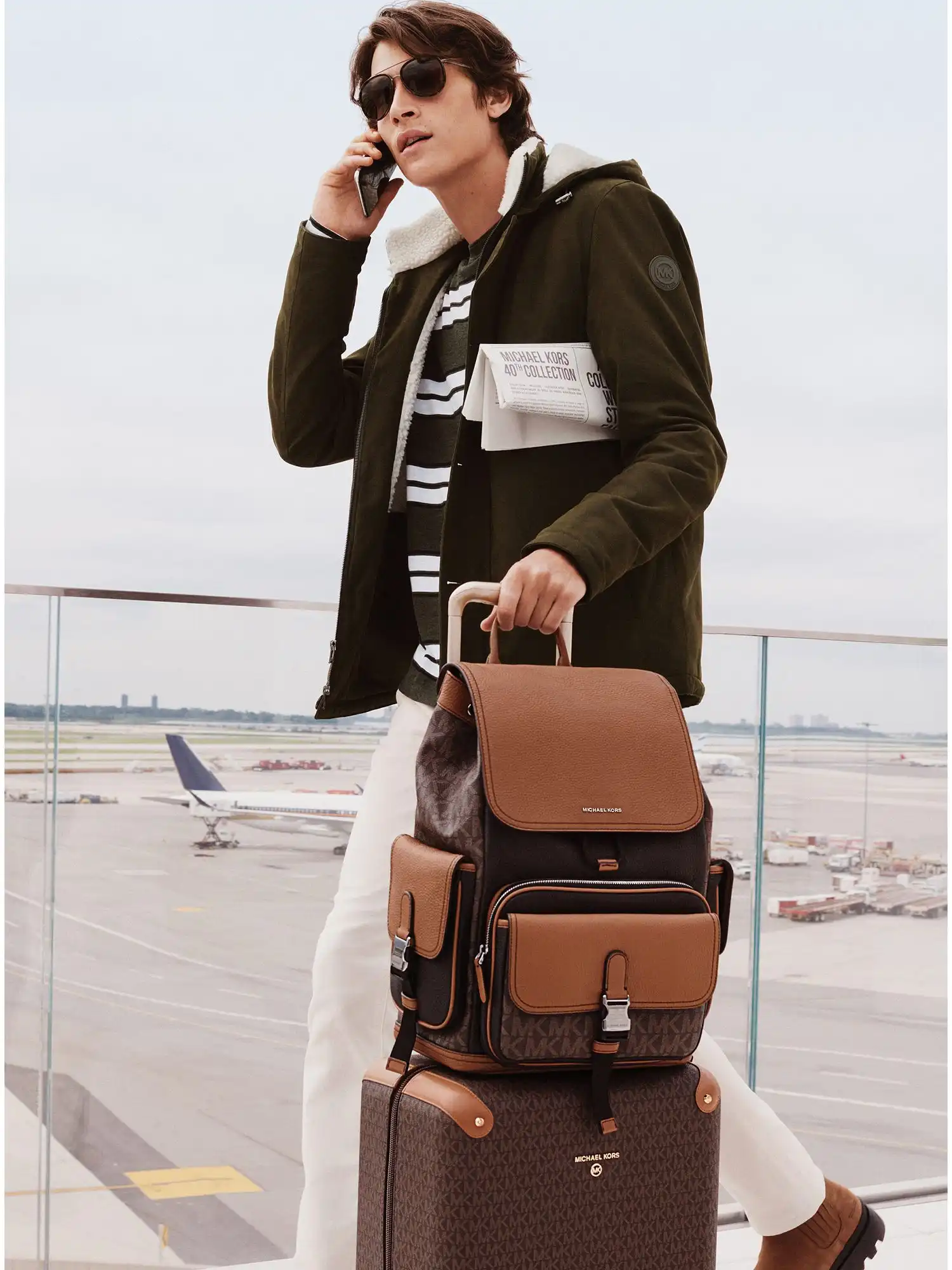 hudson logo and leather backpack brown multi
