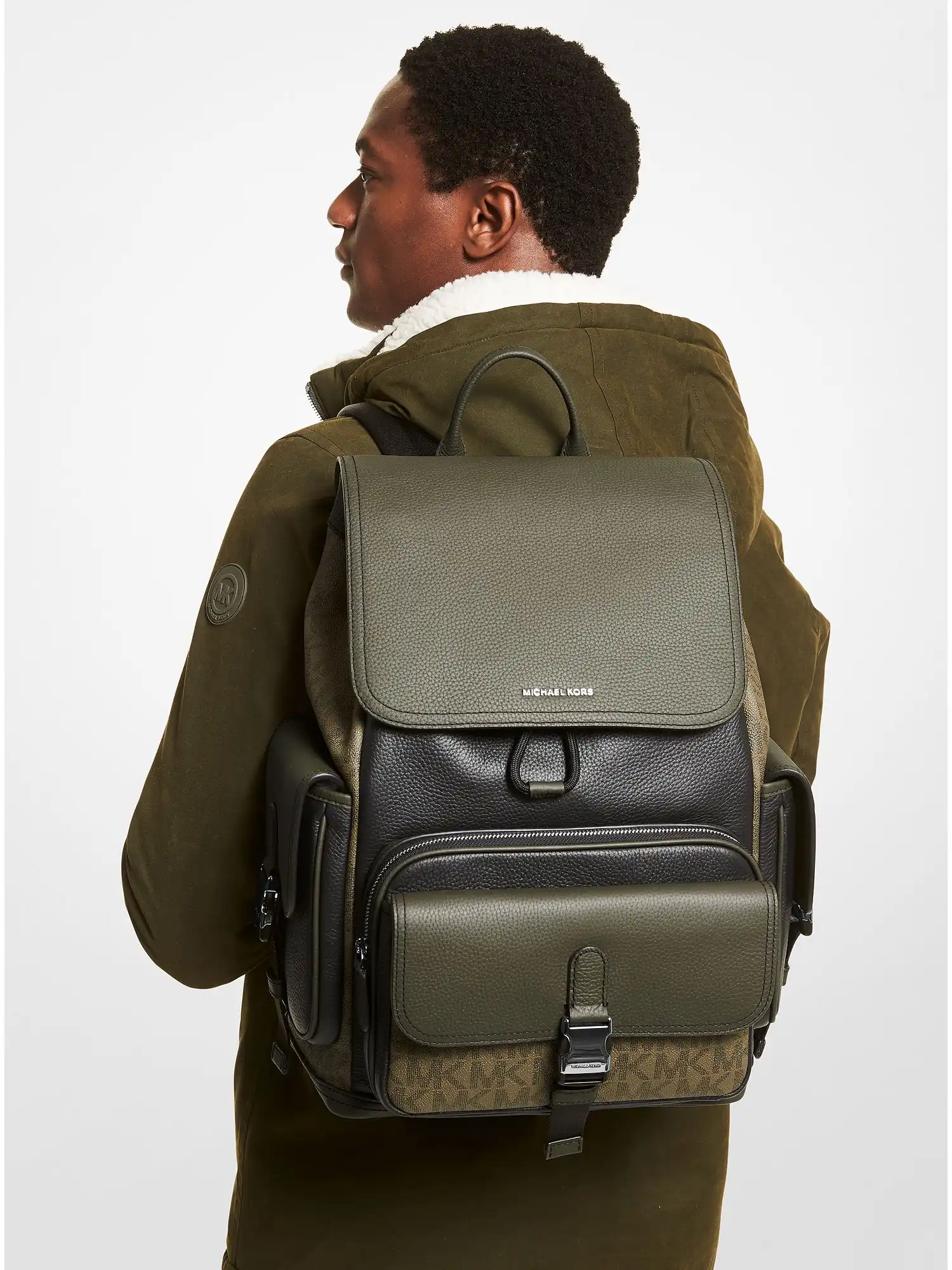 hudson logo and leather backpack olive combo