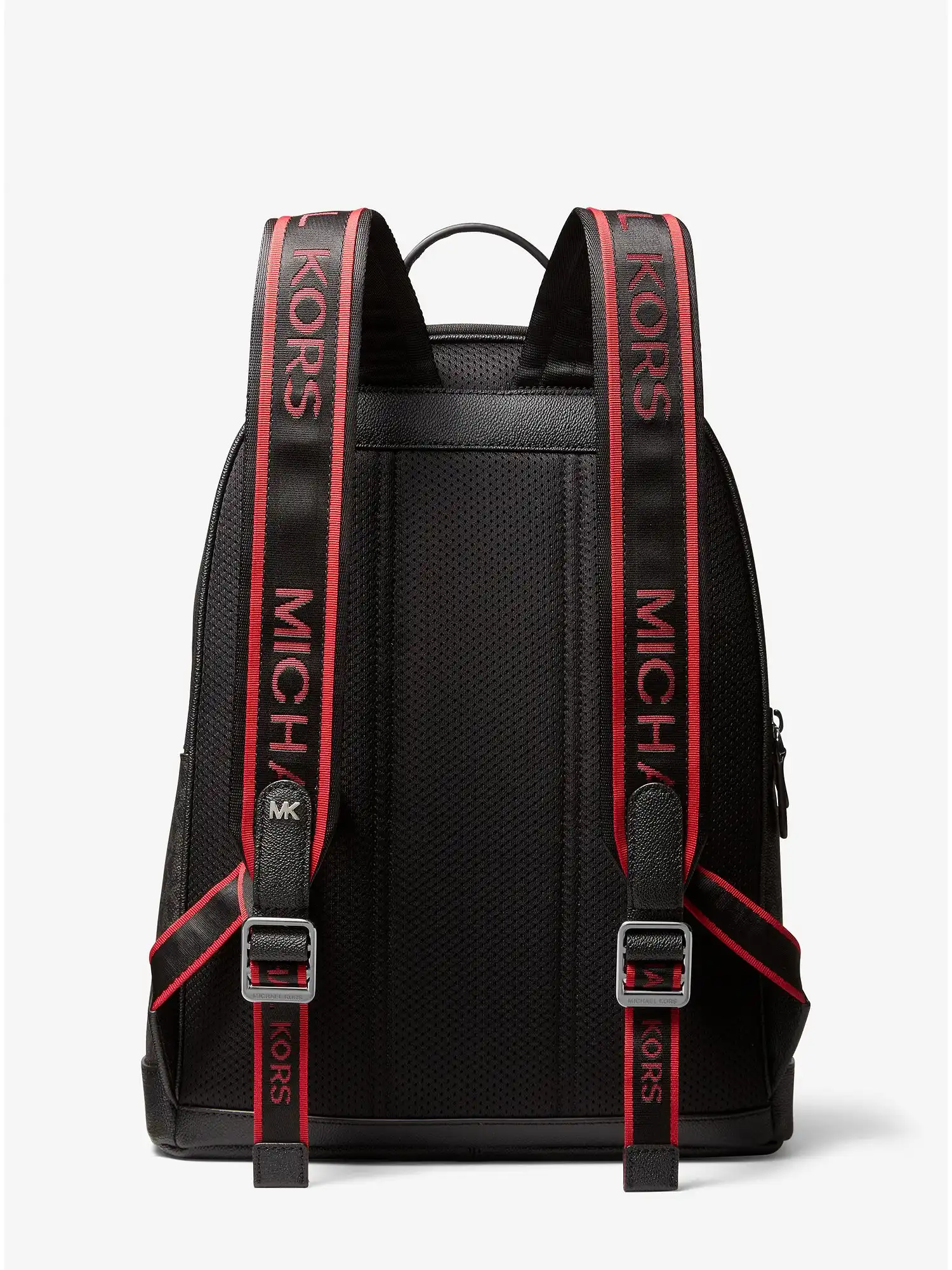 hudson logo embossed stripe backpack black crimson