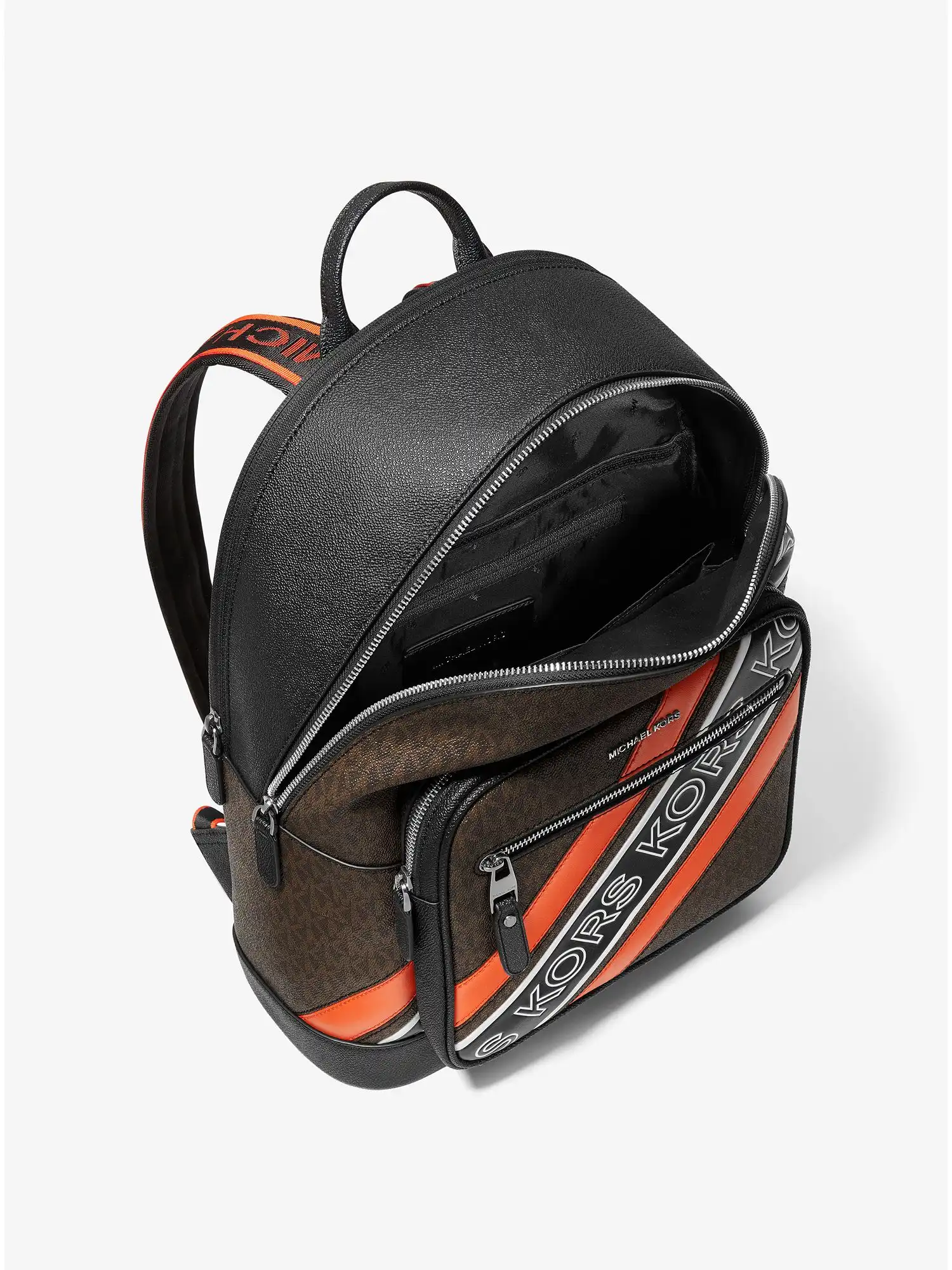 hudson logo embossed stripe backpack brown opt orange