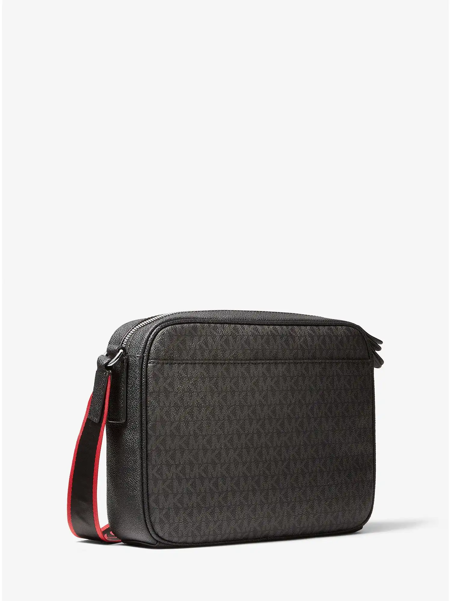 hudson logo embossed stripe camera bag black crimson