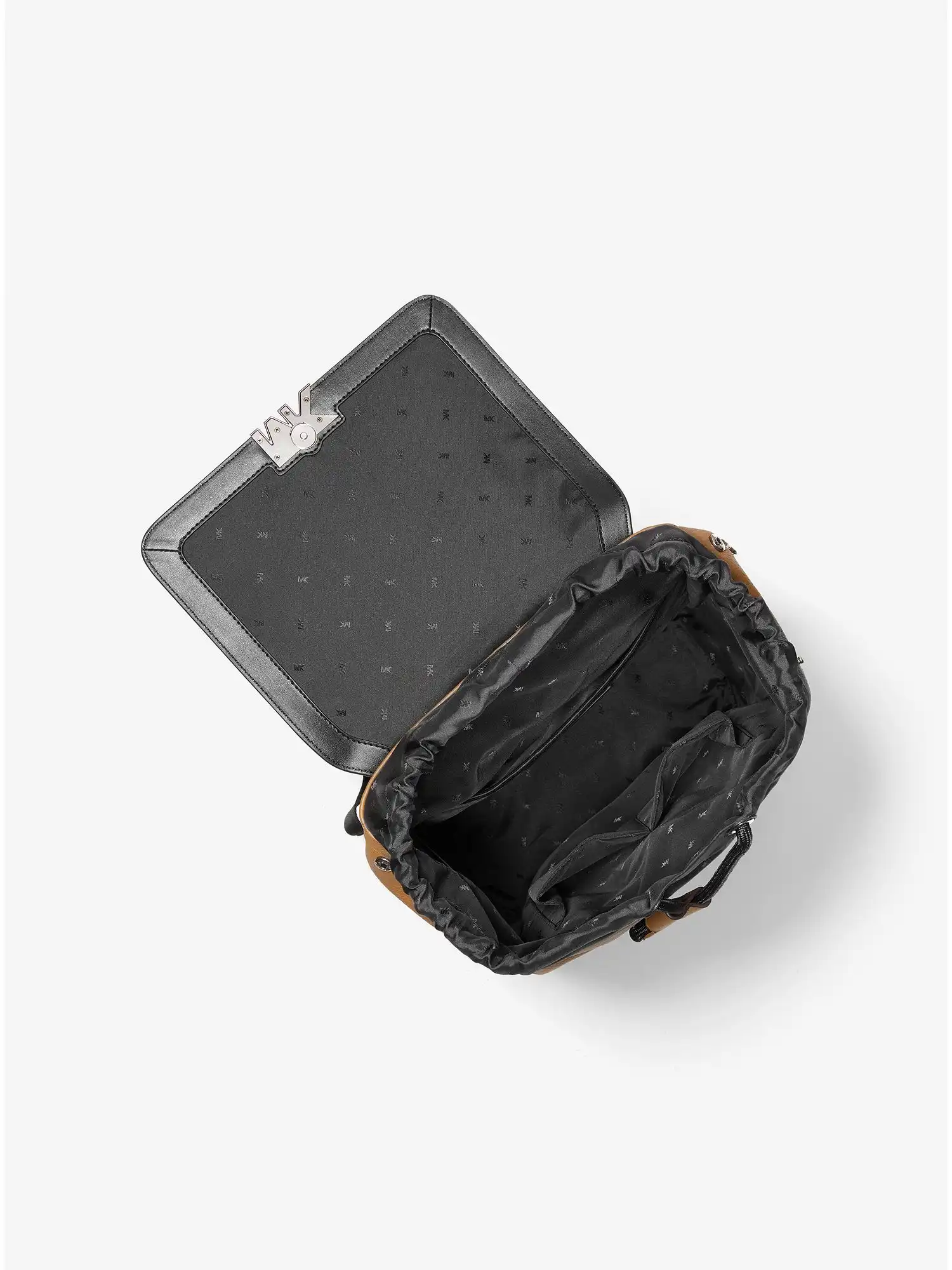 hudson logo stripe and leather backpack camel combo