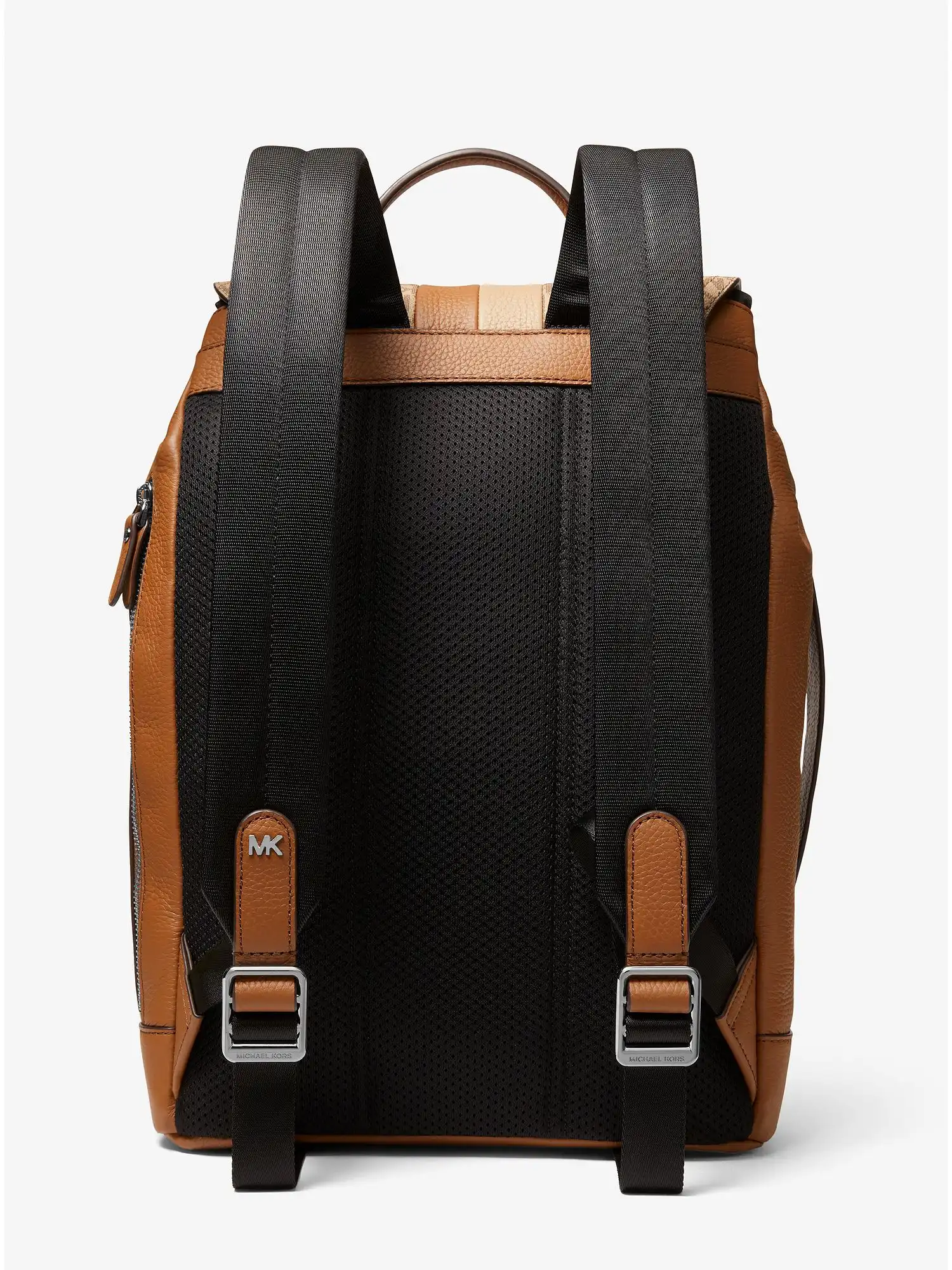 hudson logo stripe and leather backpack camel combo