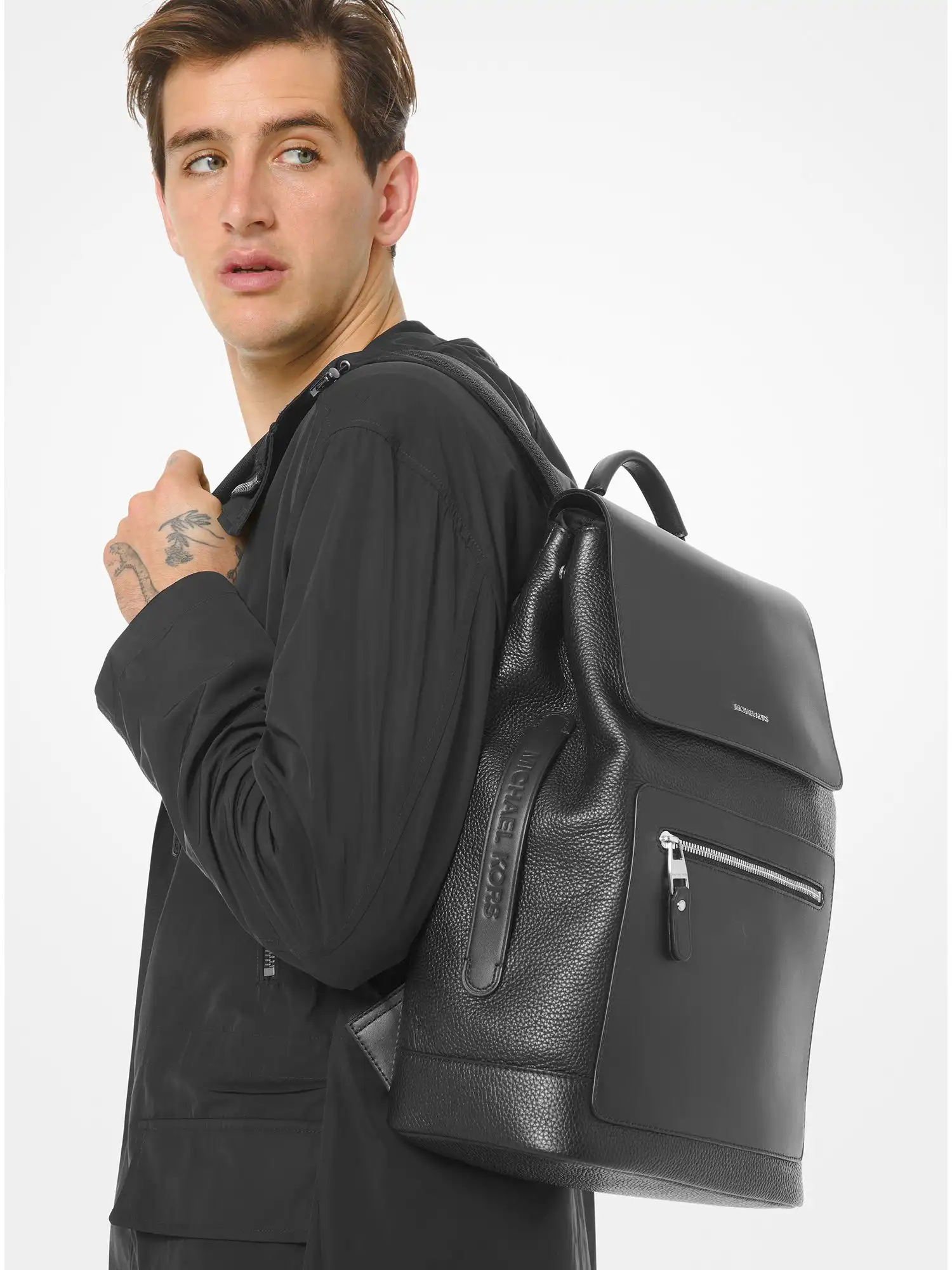 hudson pebbled leather backpack black