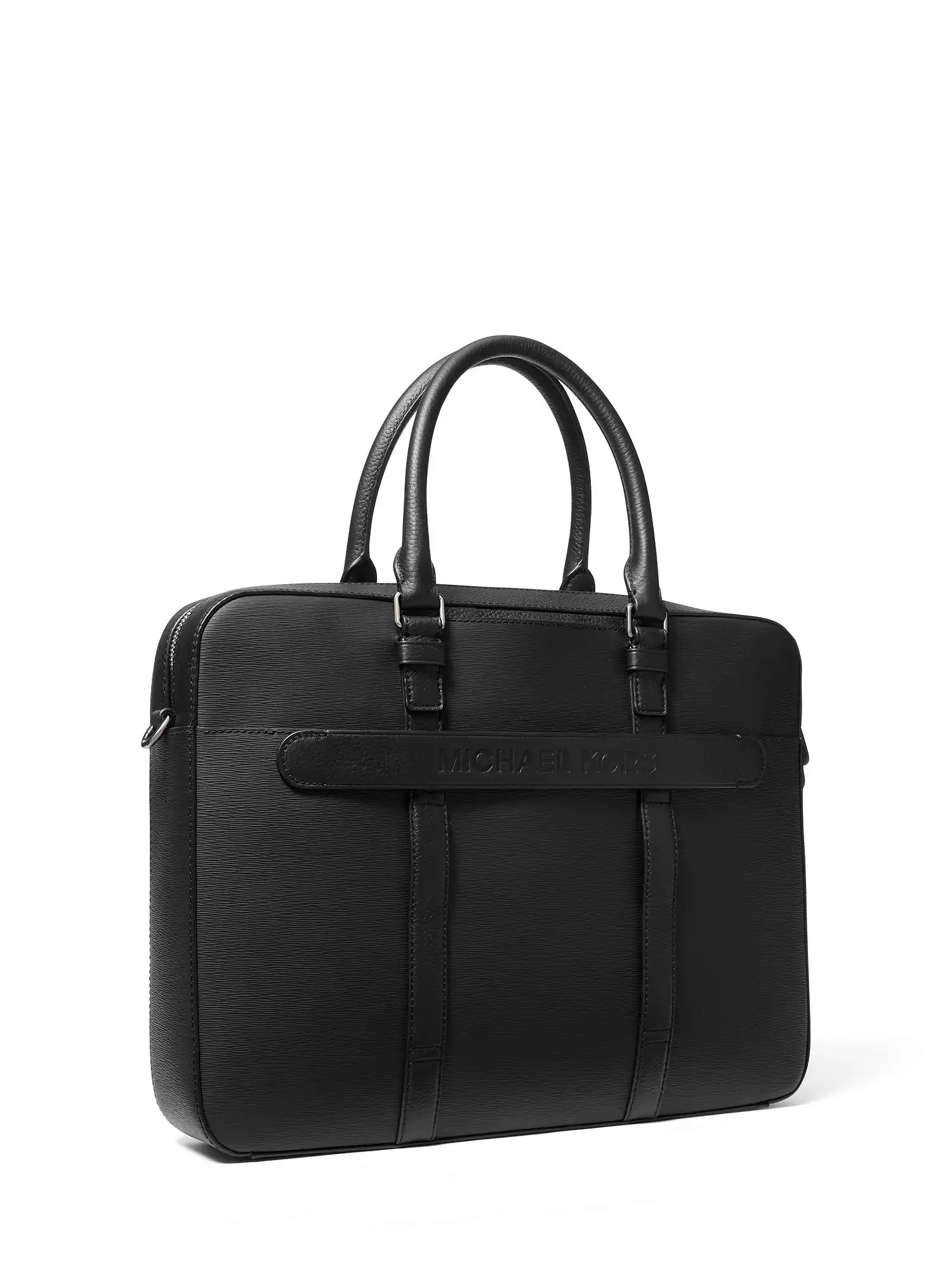 hudson textured leather briefcase black