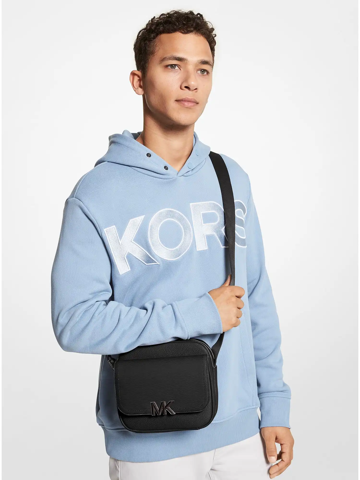 hudson textured leather messenger bag black