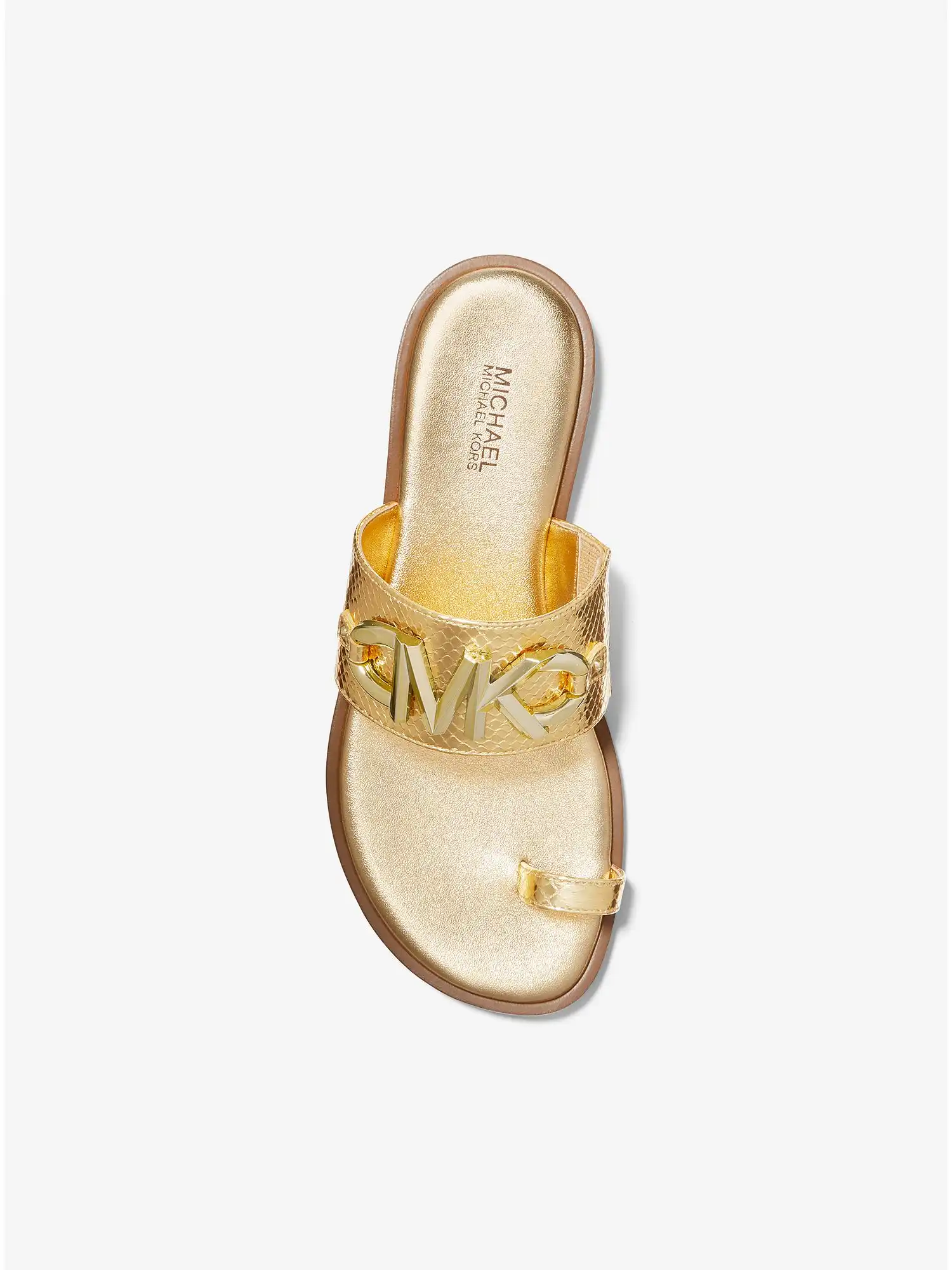 izzy embellished metallic snake embossed leather sandal gold