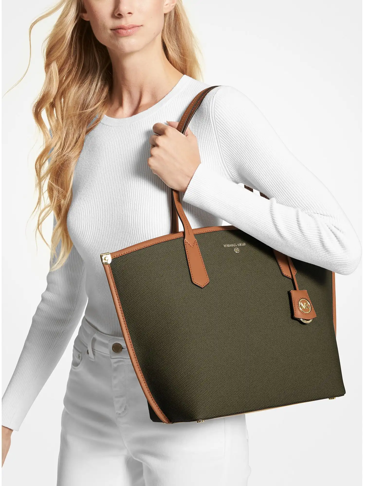 jane large cotton canvas tote bag olive combo