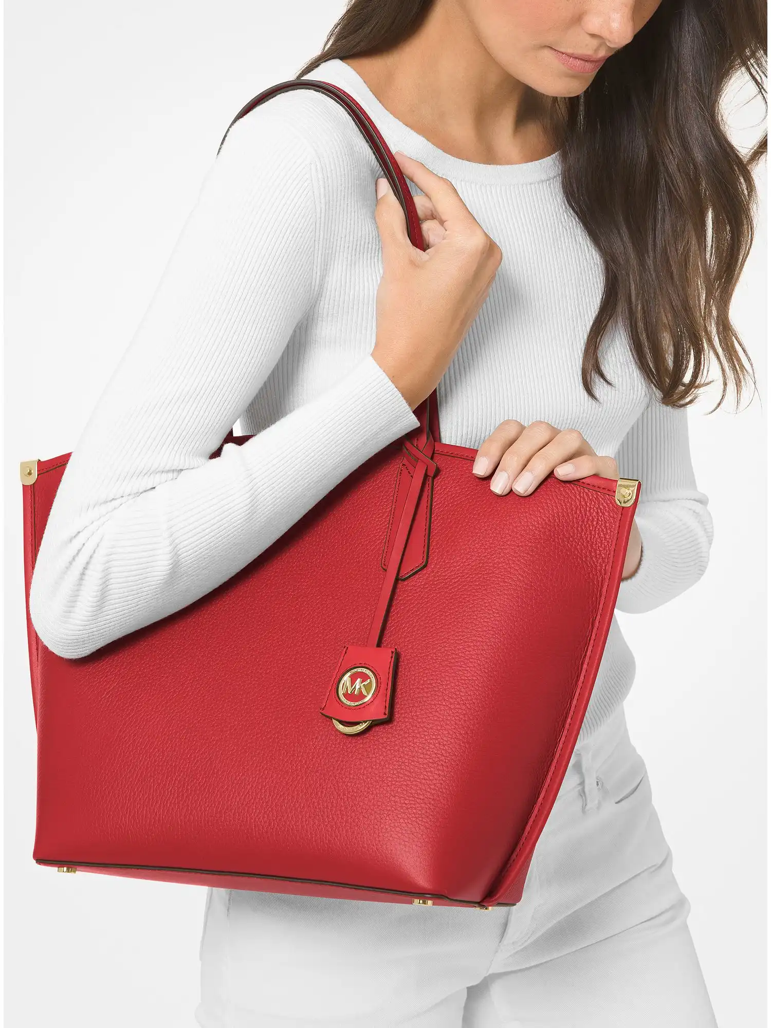 jane large pebbled leather tote bag crimson