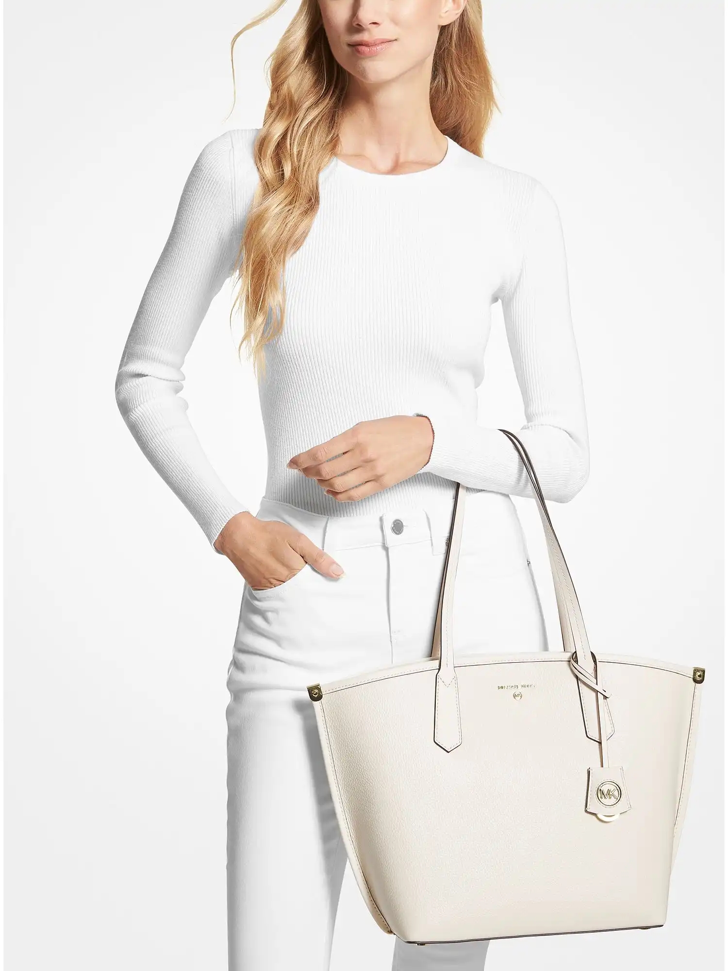 jane large pebbled leather tote bag lt cream