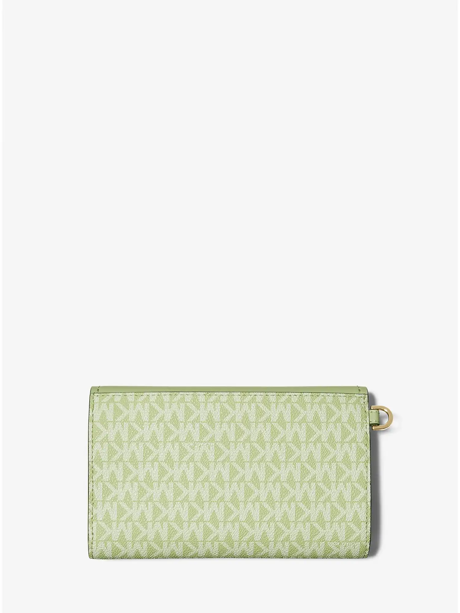 jet set charm logo and leather smartphone wallet light sage