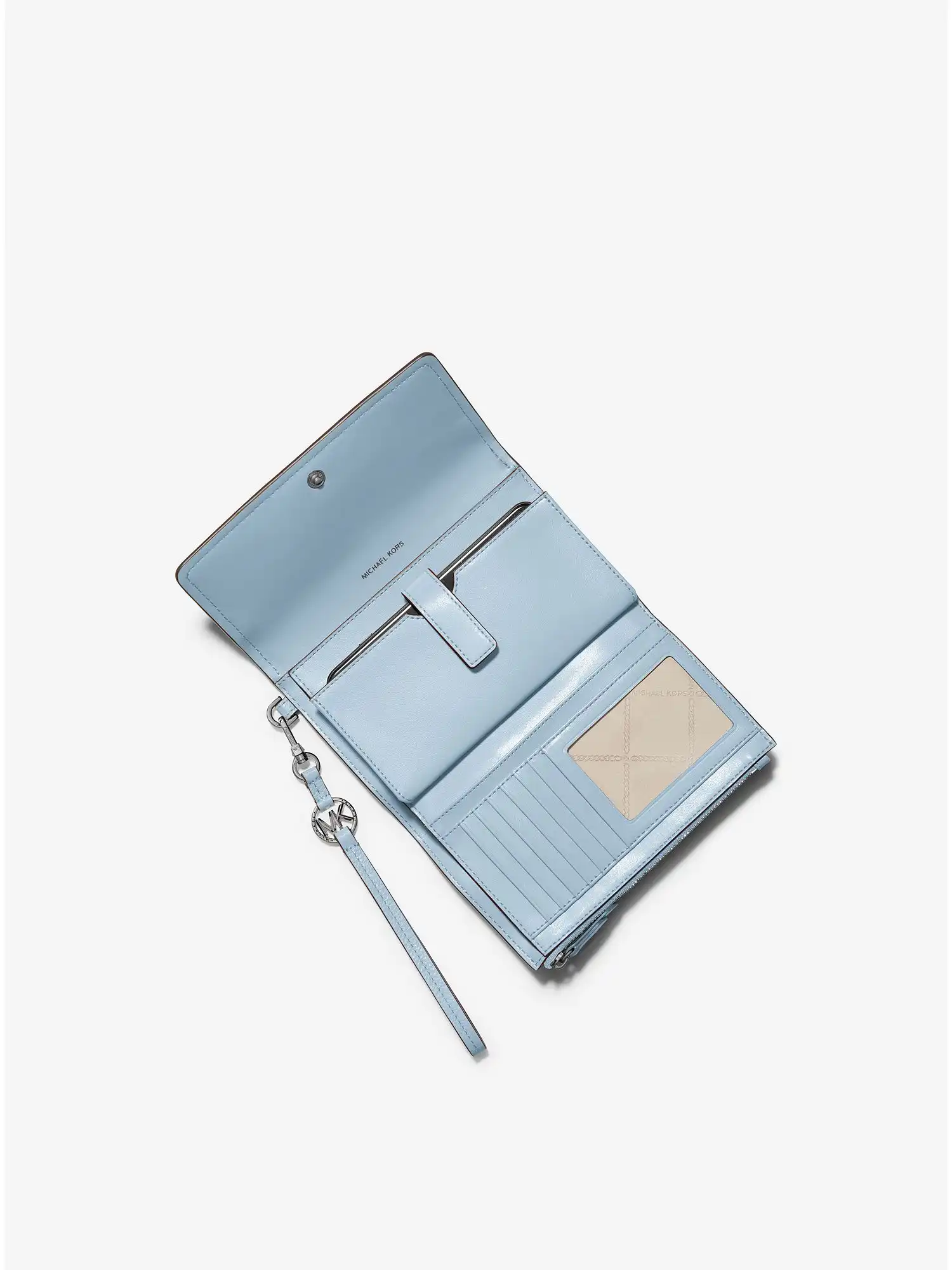 jet set charm logo jacquard smartphone wallet chambray