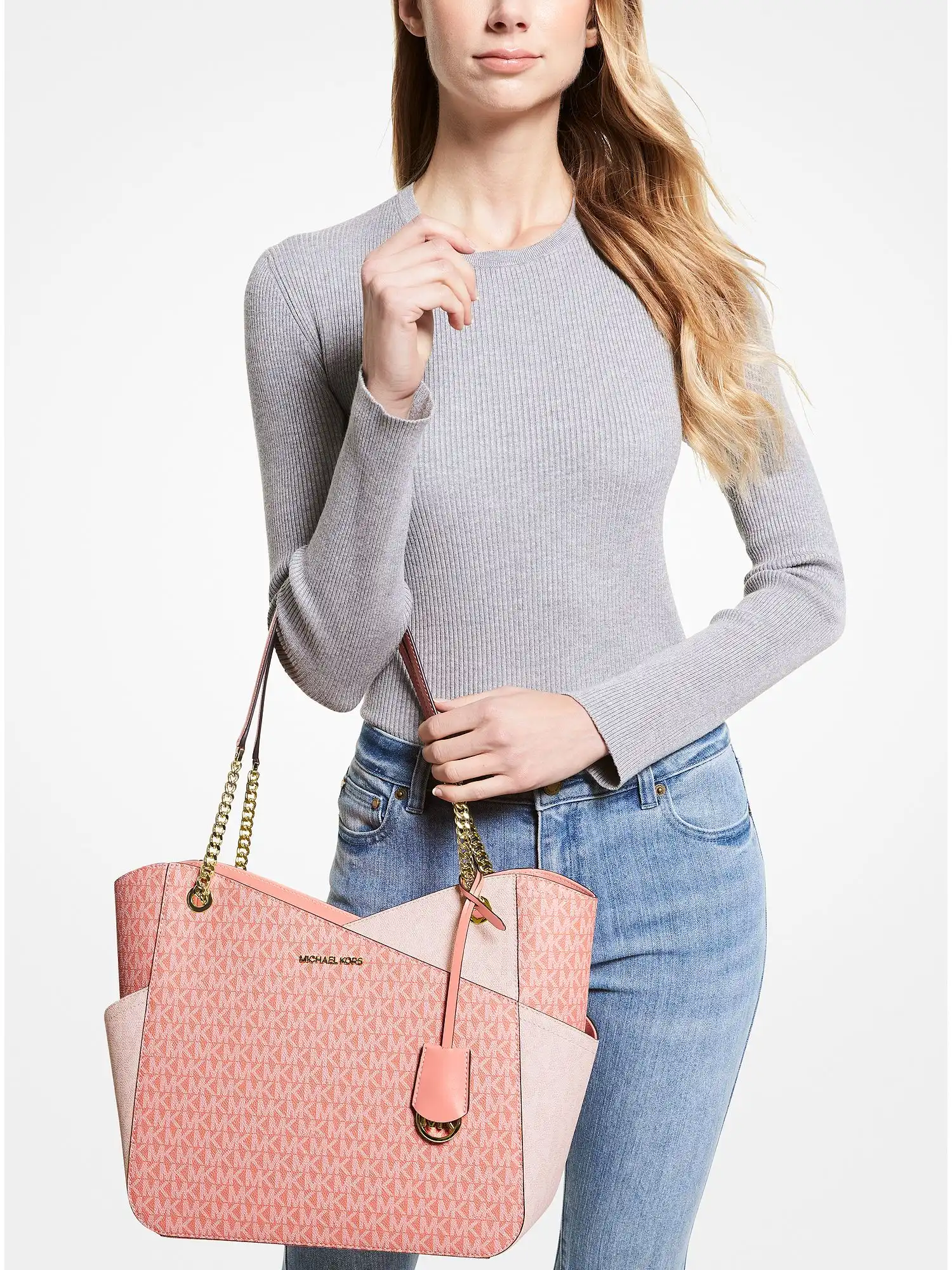 jet set large color block logo tote bag sherbert multi