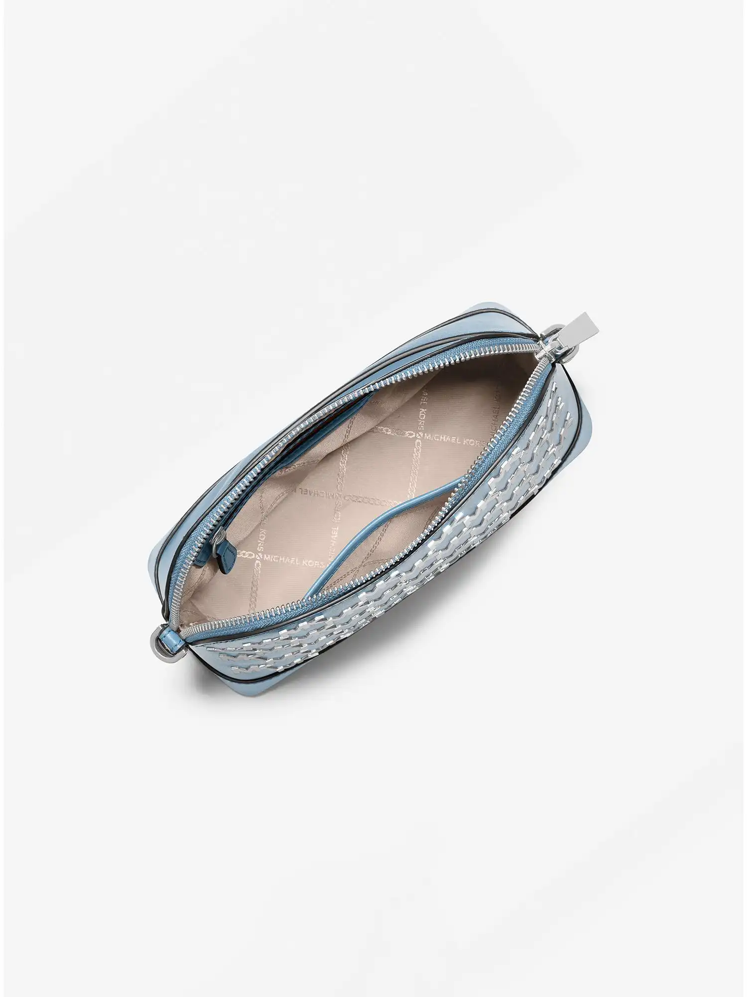 jet set large embellished faux leather dome crossbody bag chambray