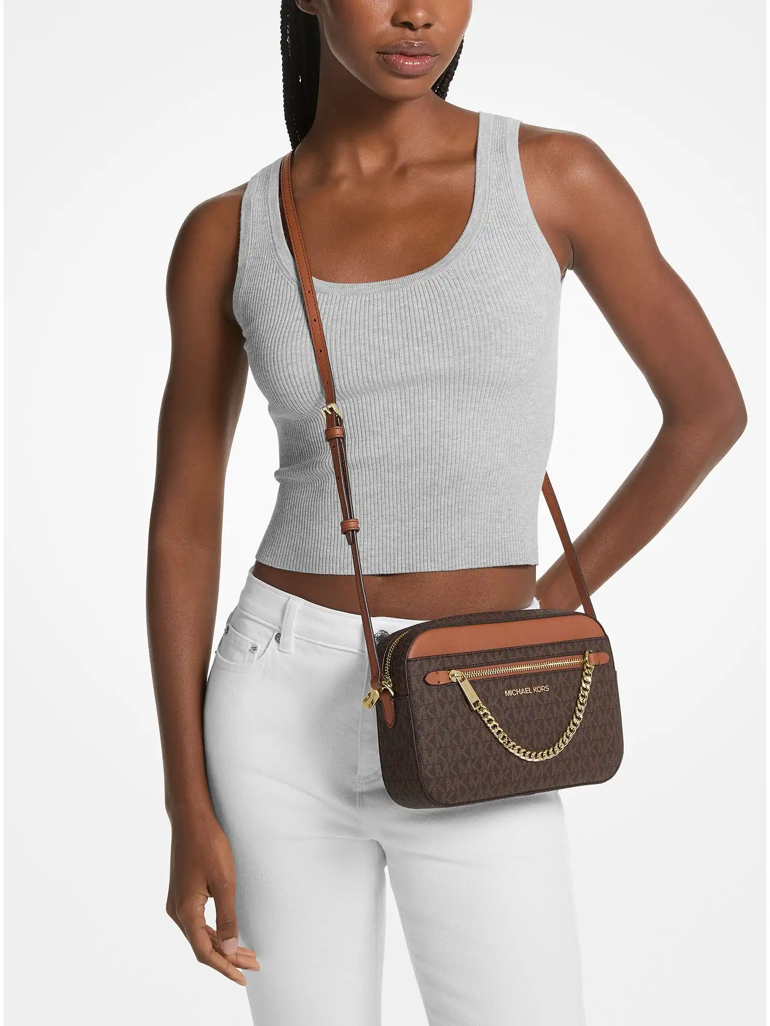 jet set large logo crossbody bag brown