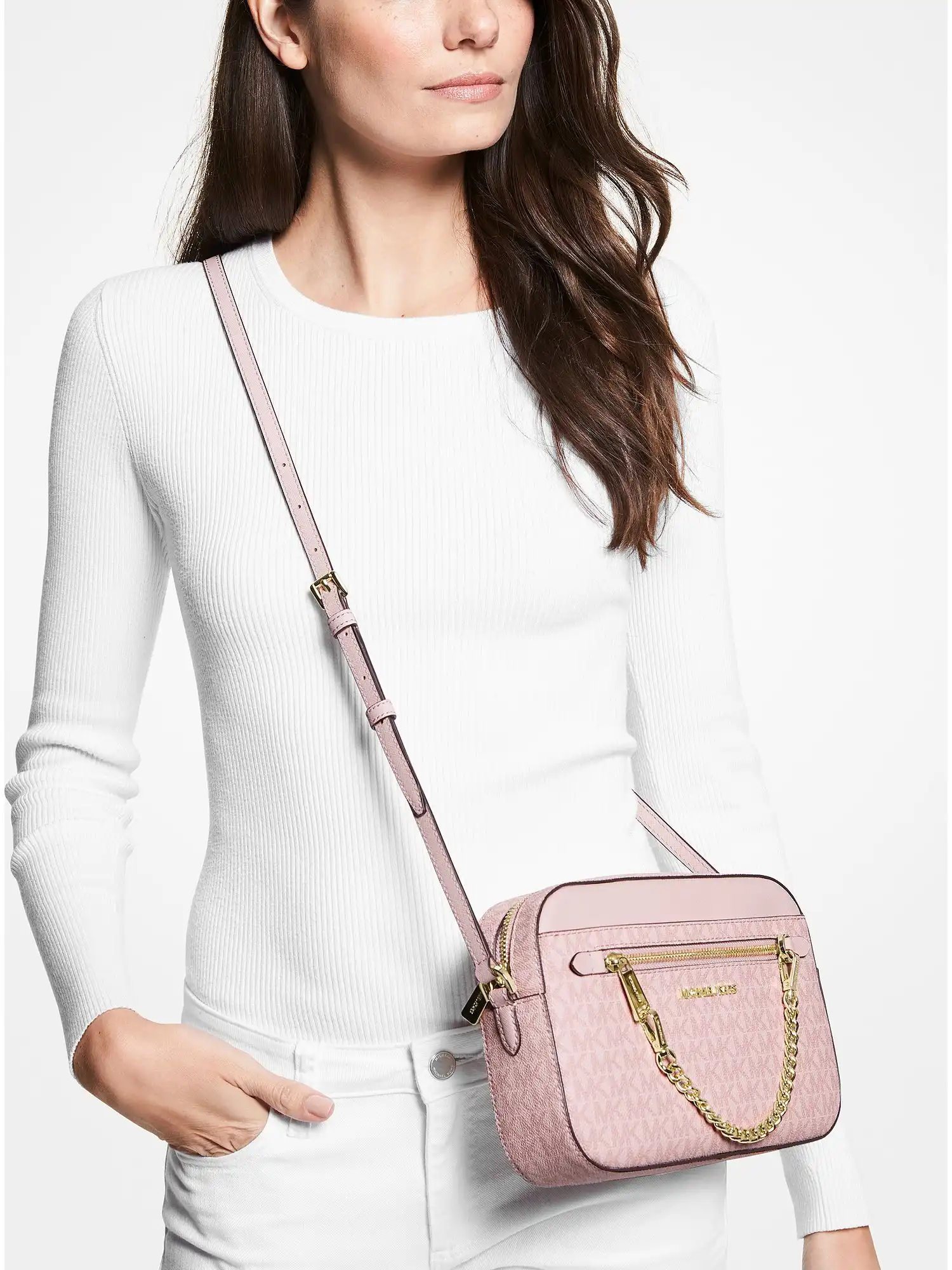 jet set large logo crossbody bag dark powder blush