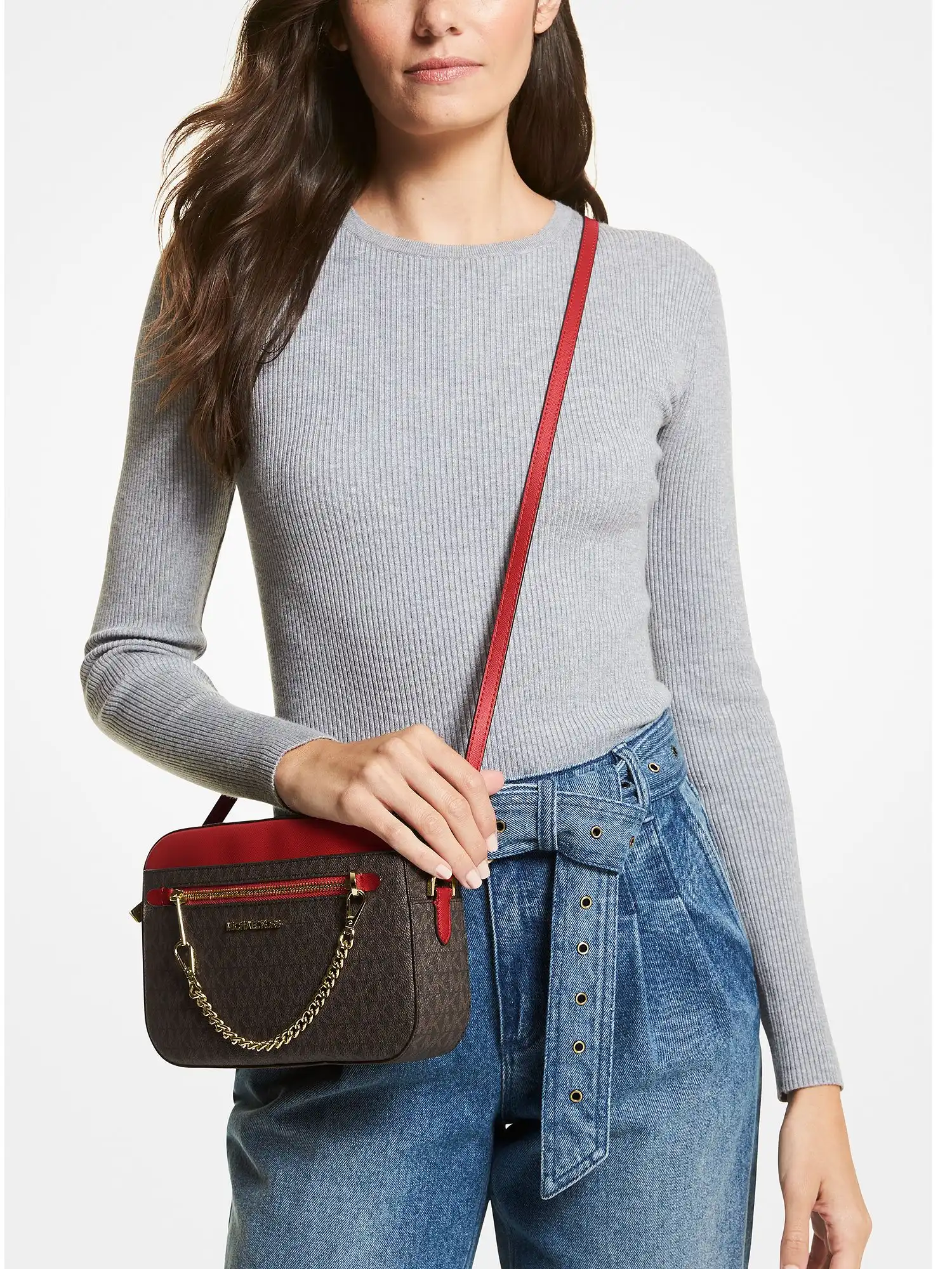 jet set large logo crossbody bag flame