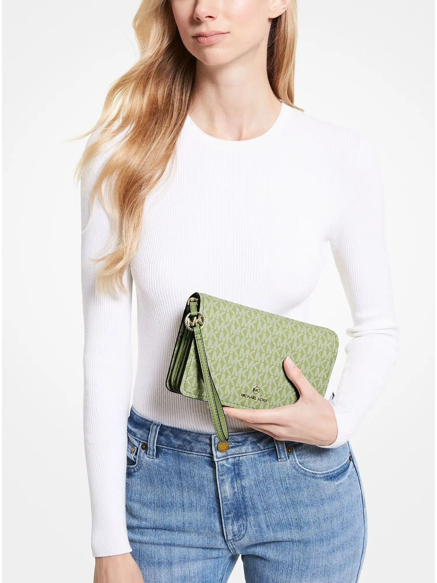 jet set large logo crossbody bag light sage