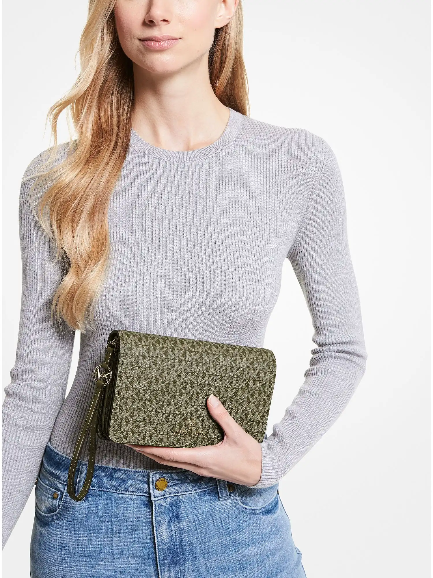 jet set large logo crossbody bag olive