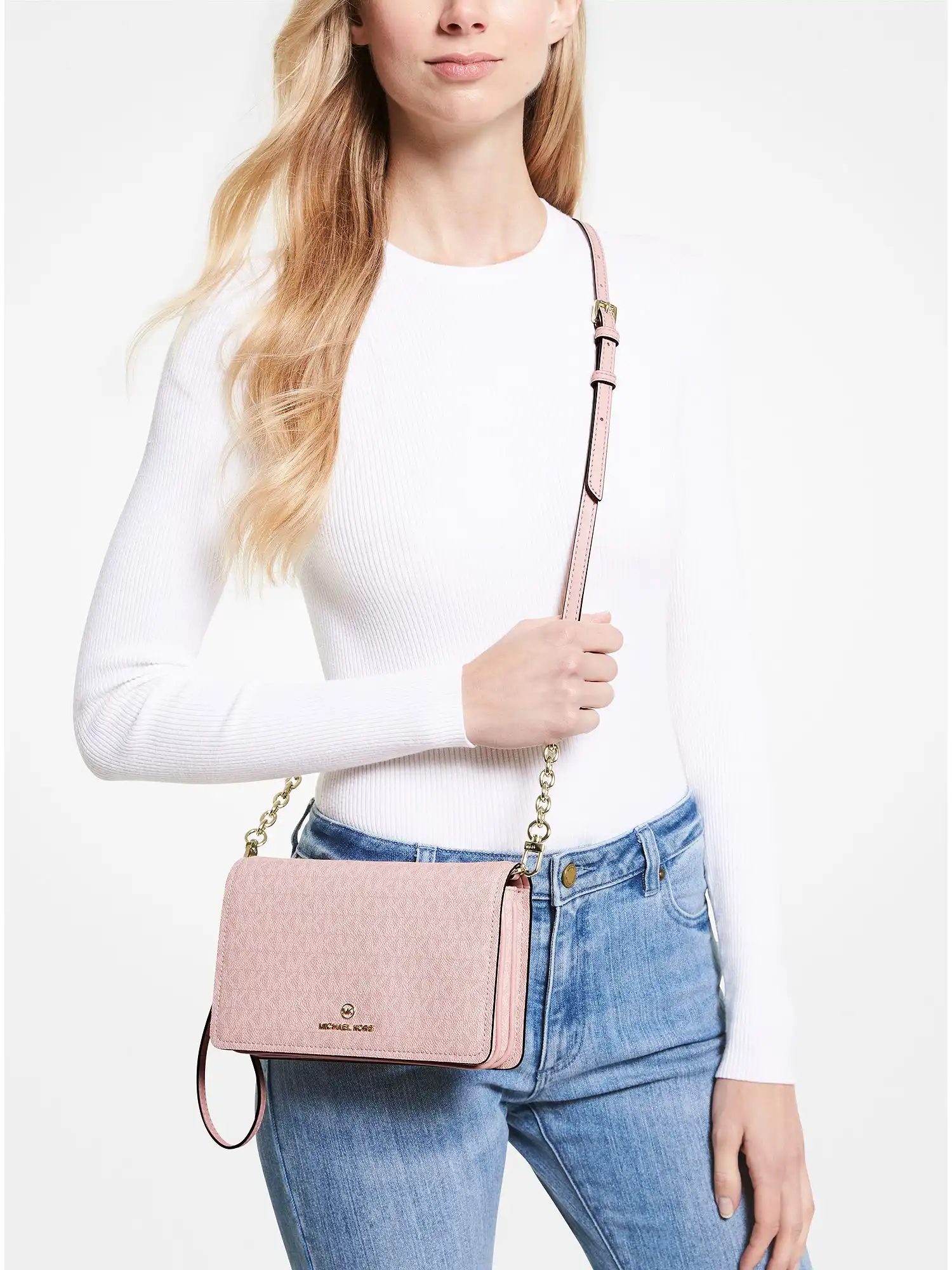 jet set large logo crossbody bag smokey rose