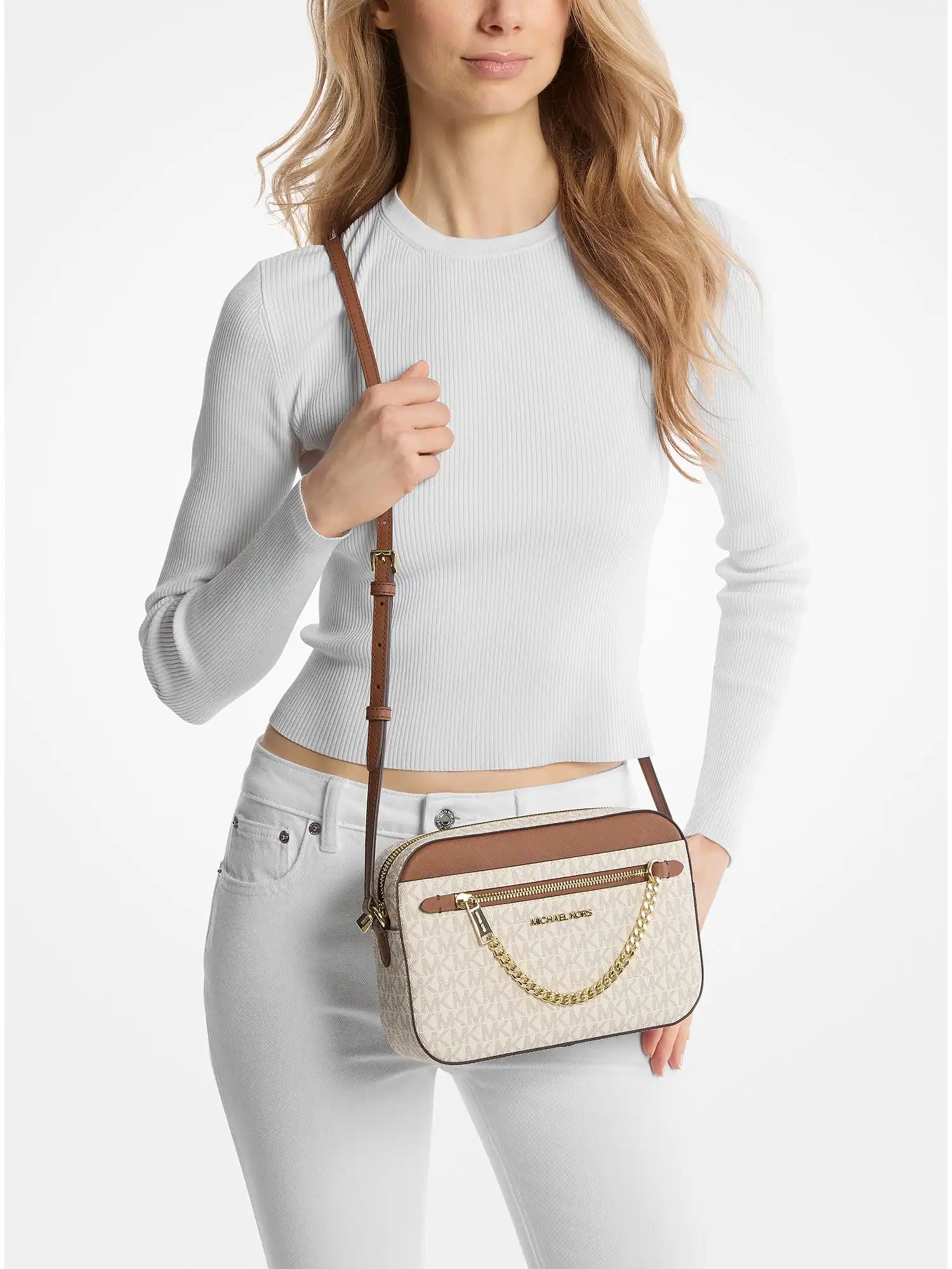 jet set large logo crossbody bag vanilla
