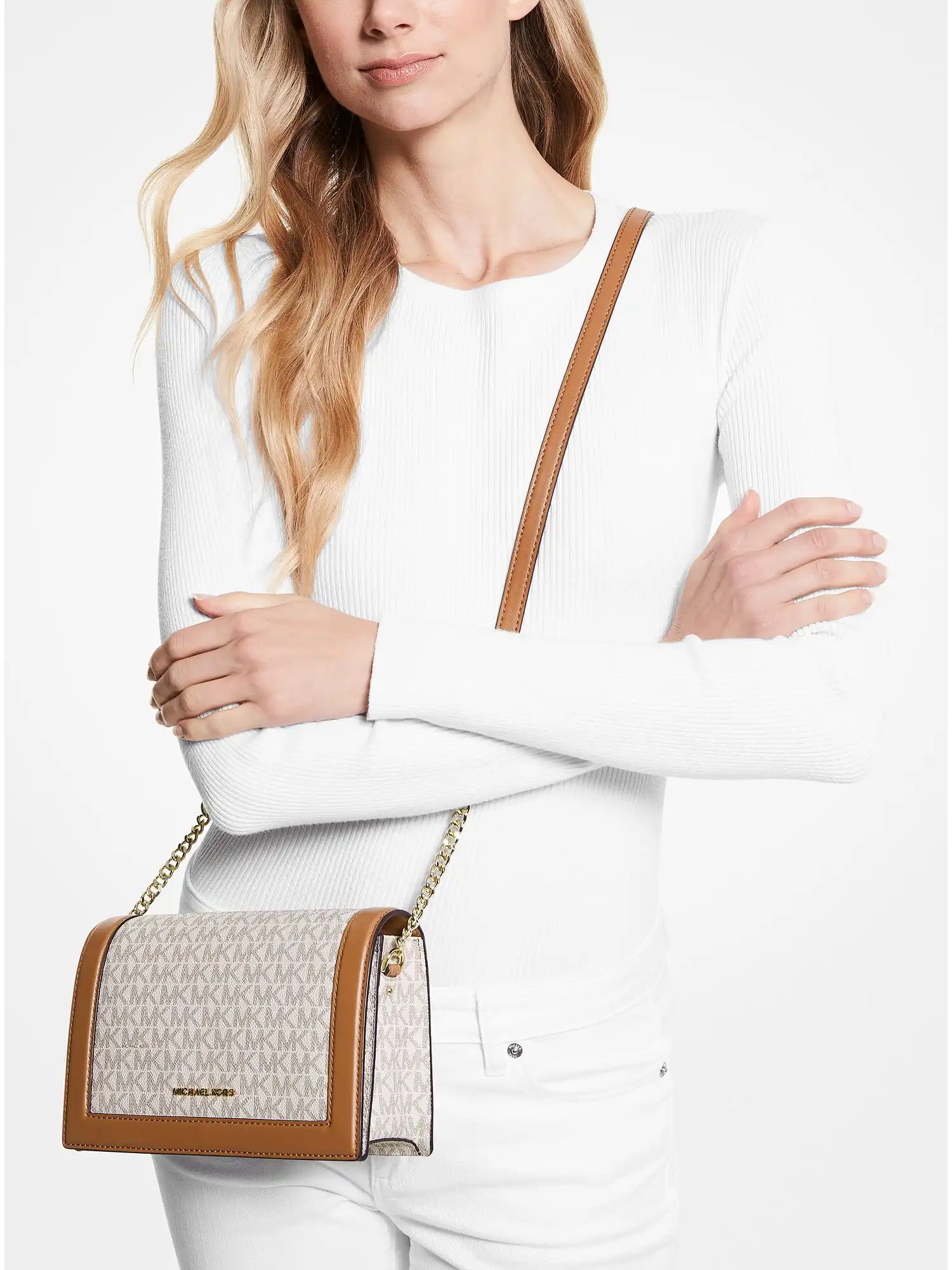 jet set large logo crossbody bag vanilla acorn