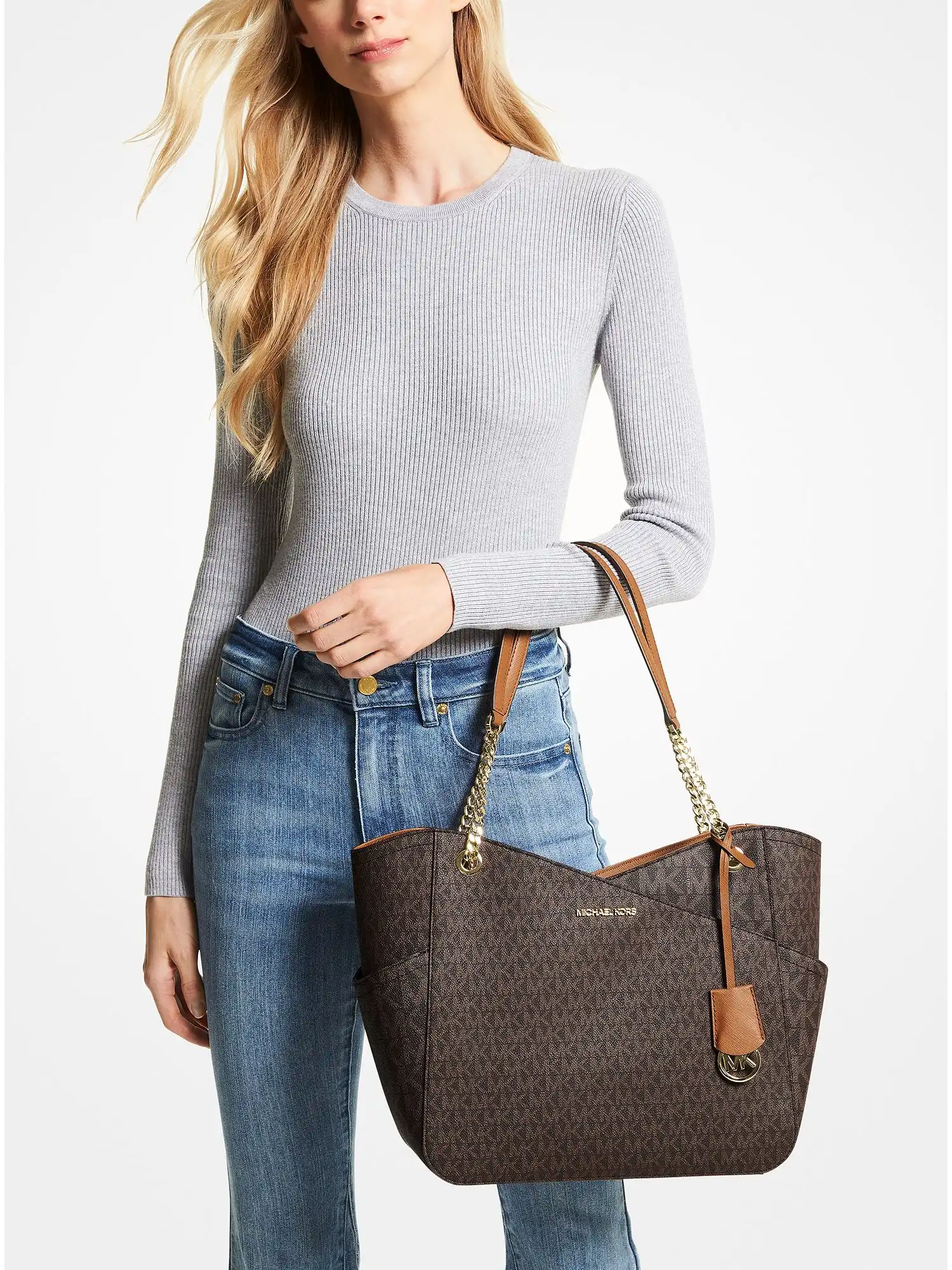 jet set large logo shoulder bag brown