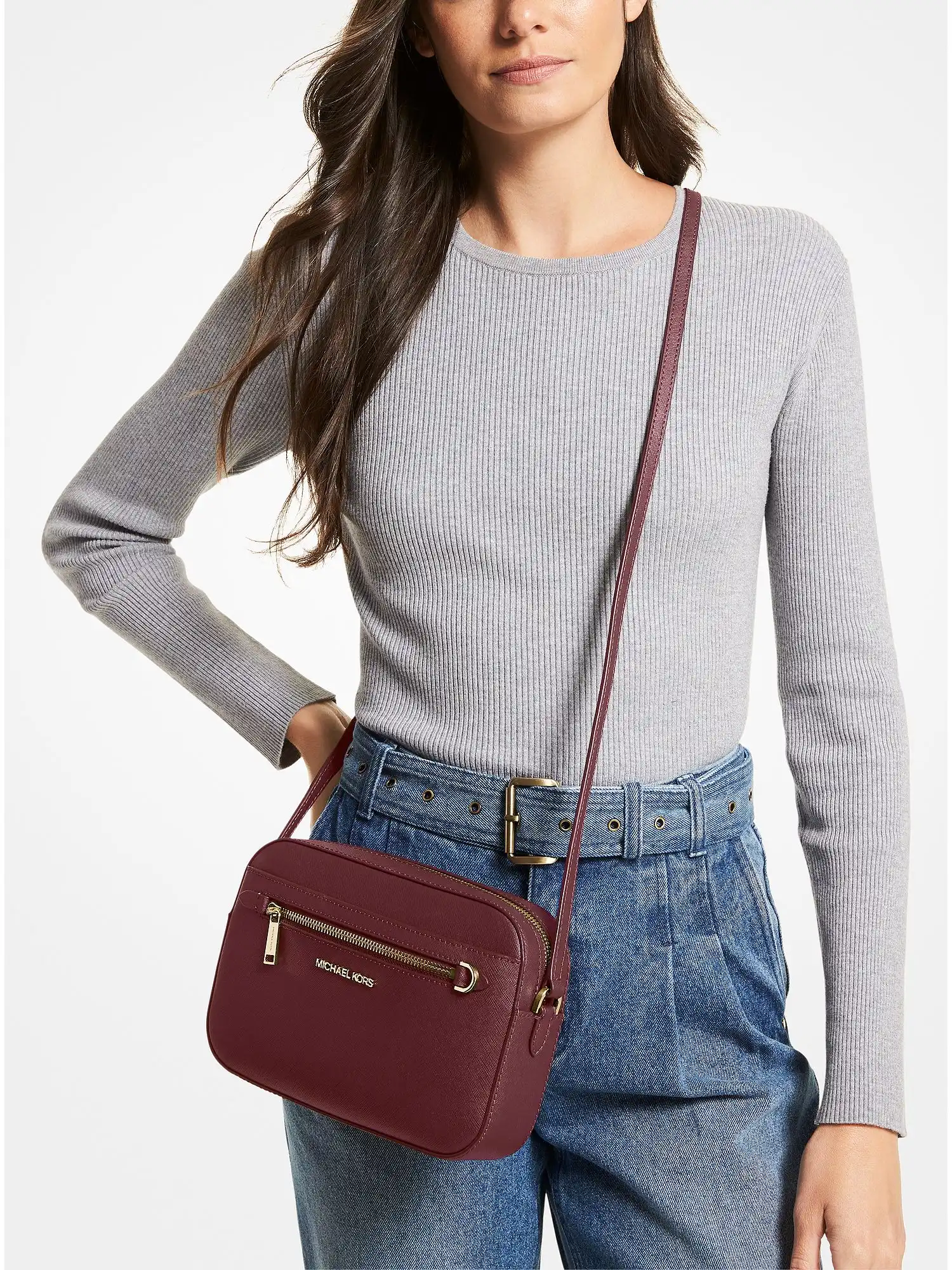 jet set large saffiano leather crossbody bag merlot