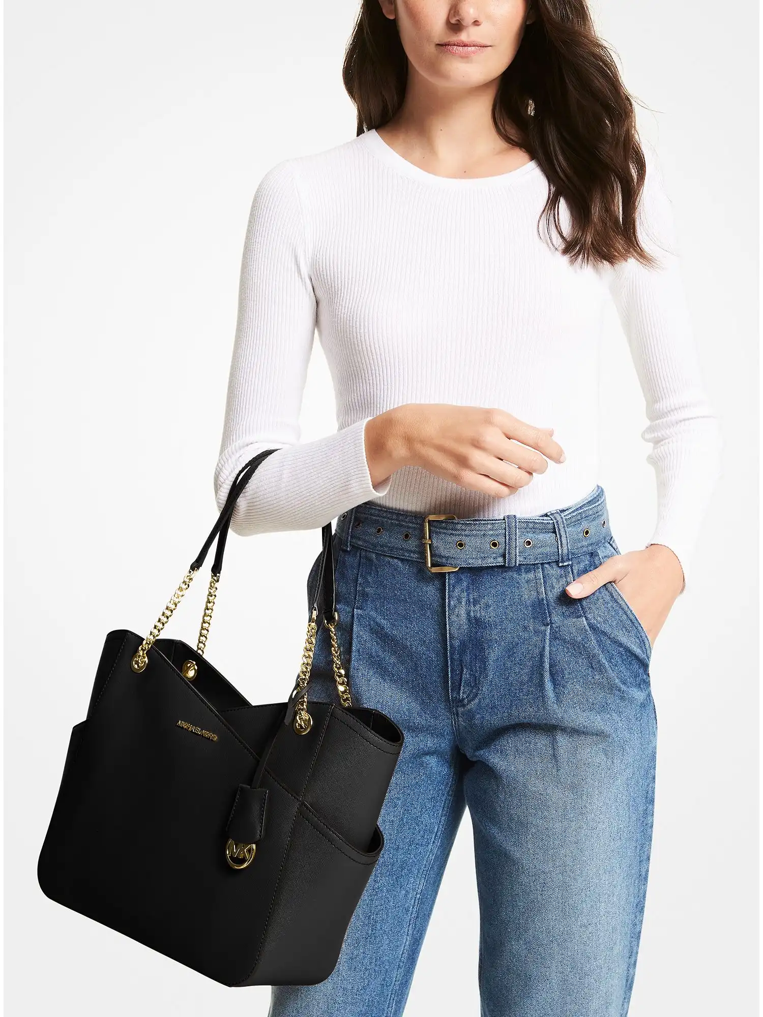 jet set large saffiano leather shoulder bag black