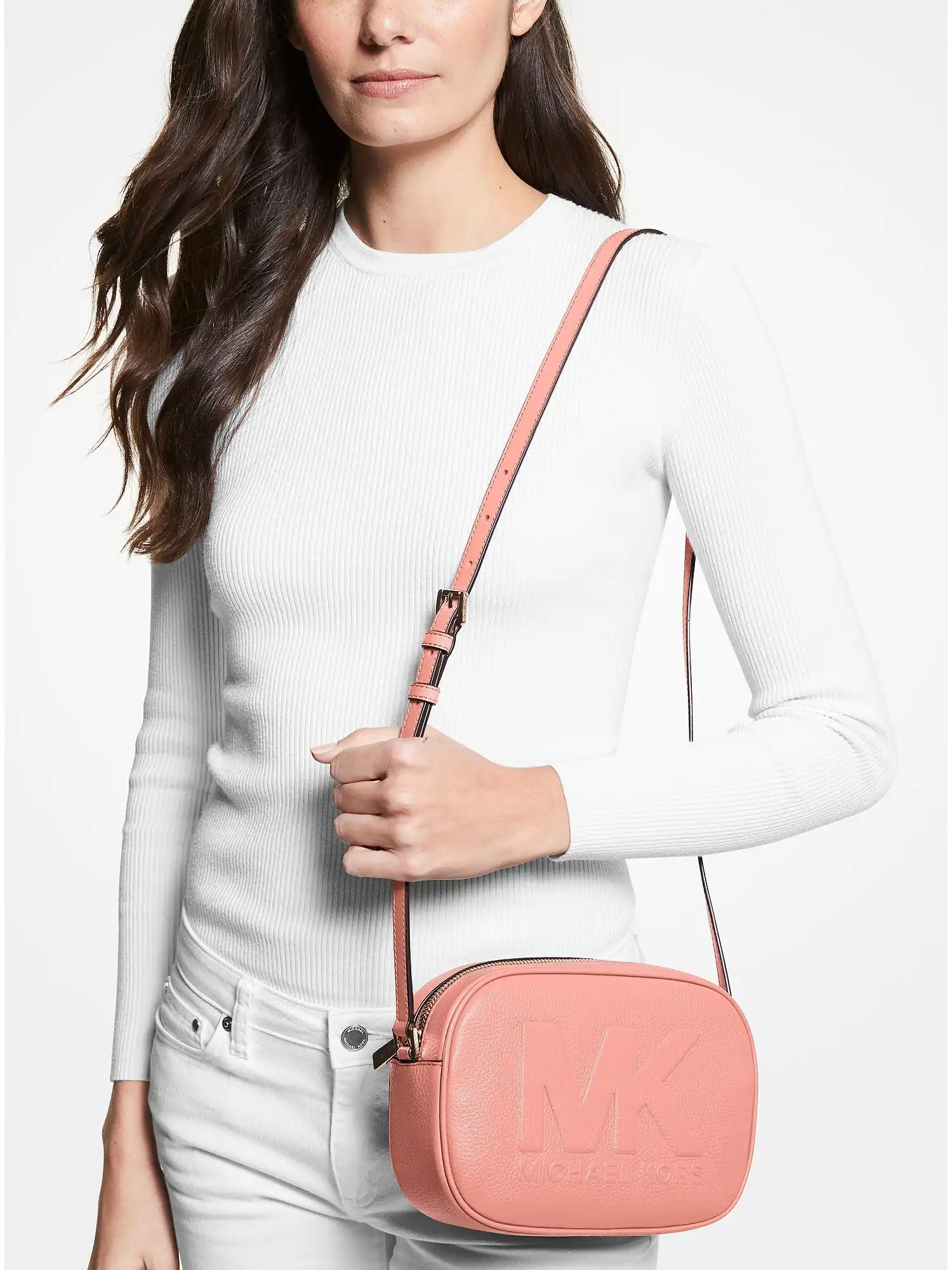 jet set medium embossed pebbled leather crossbody bag sherbert
