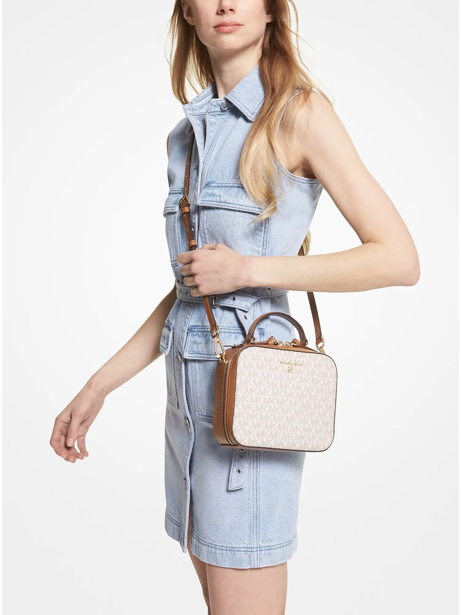 jet set medium logo crossbody bag vanilla acorn