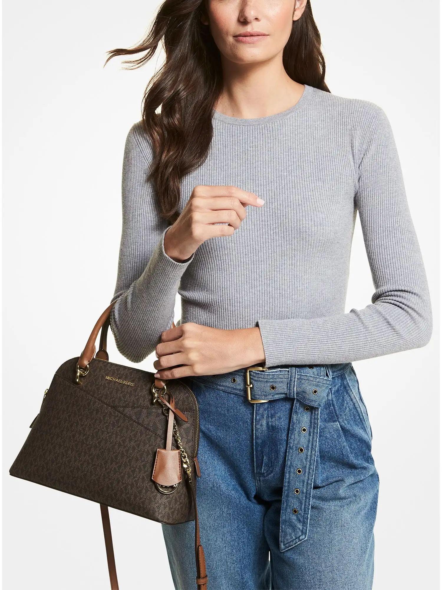 jet set medium logo dome satchel brown