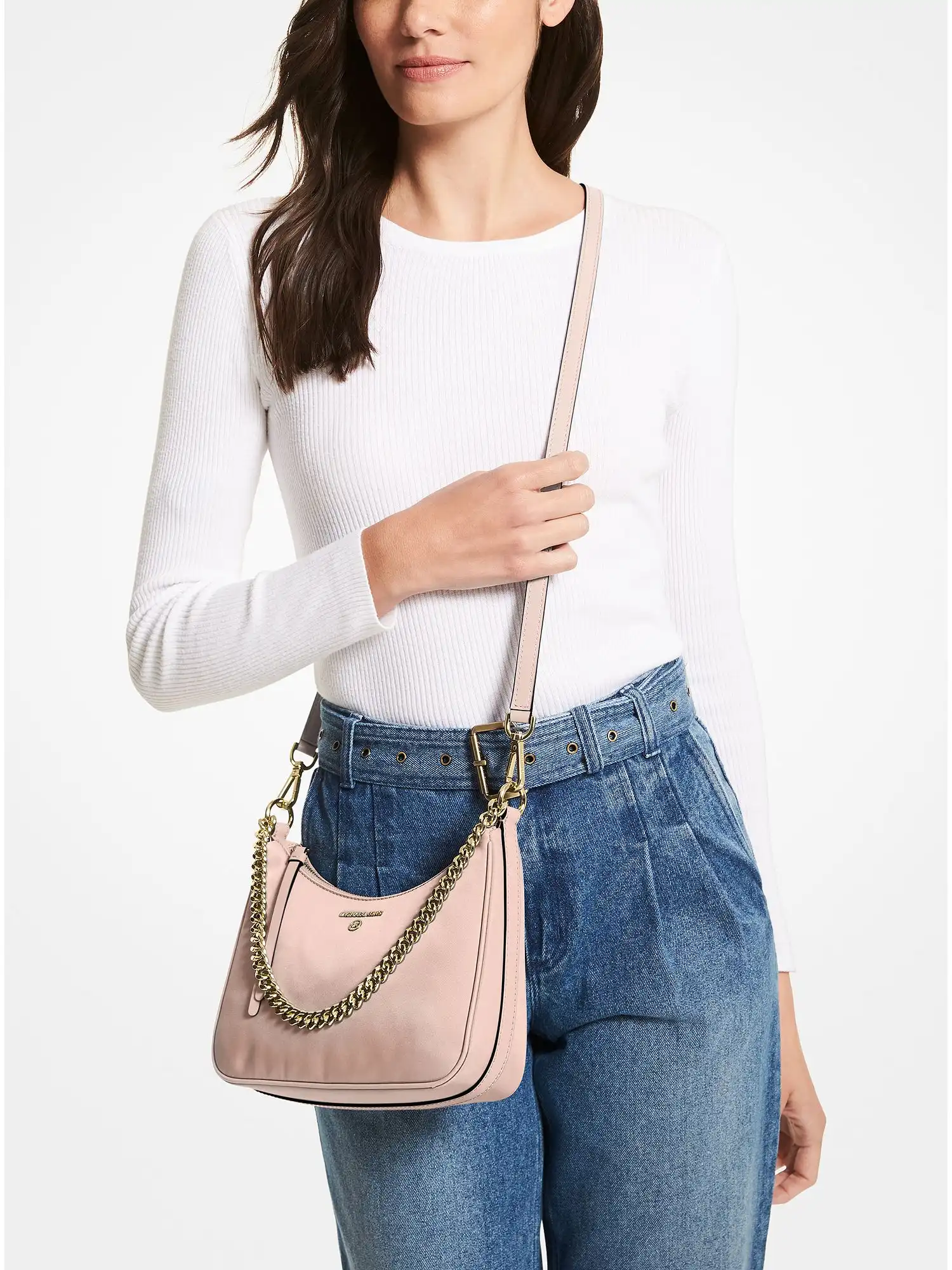 jet set medium nylon gabardine crossbody bag soft pink