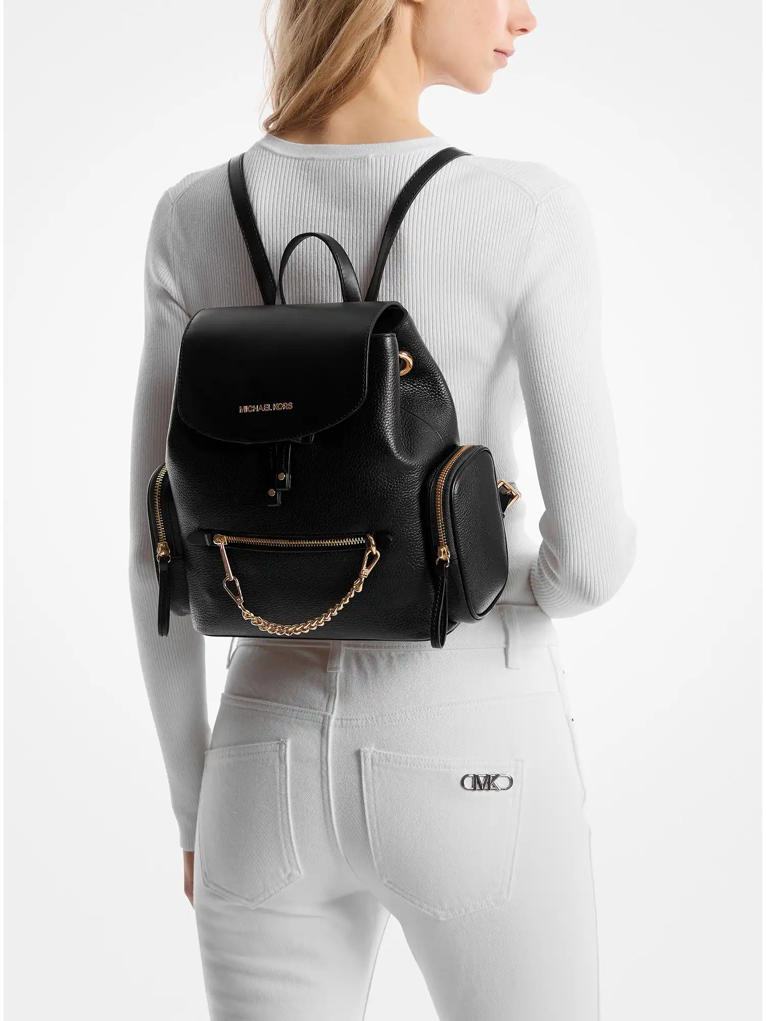 jet set medium pebbled leather backpack black